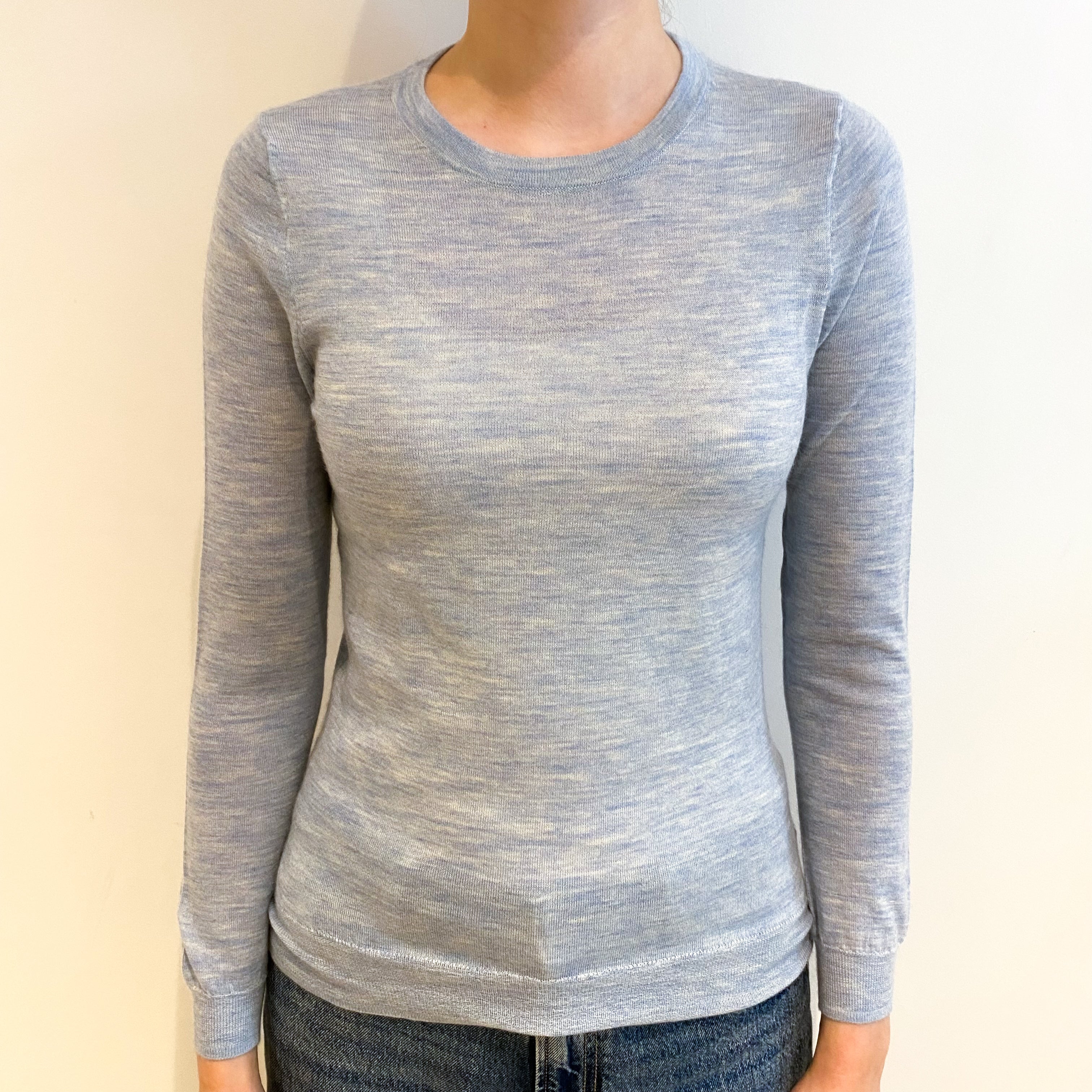 Grey Blue Marl Cashmere Crew Neck Jumper Extra Small