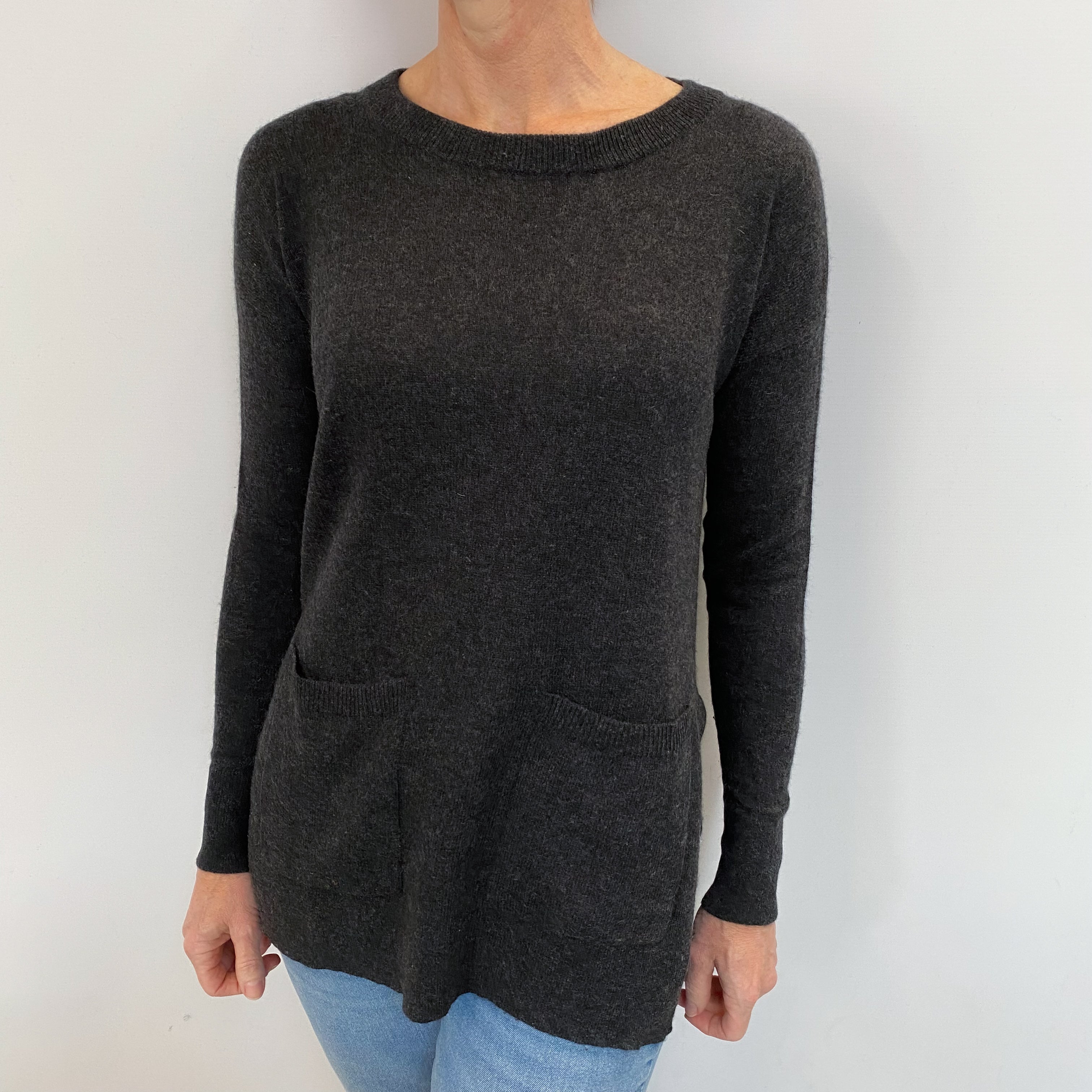 Charcoal Grey Cashmere Crew Neck Jumper Small