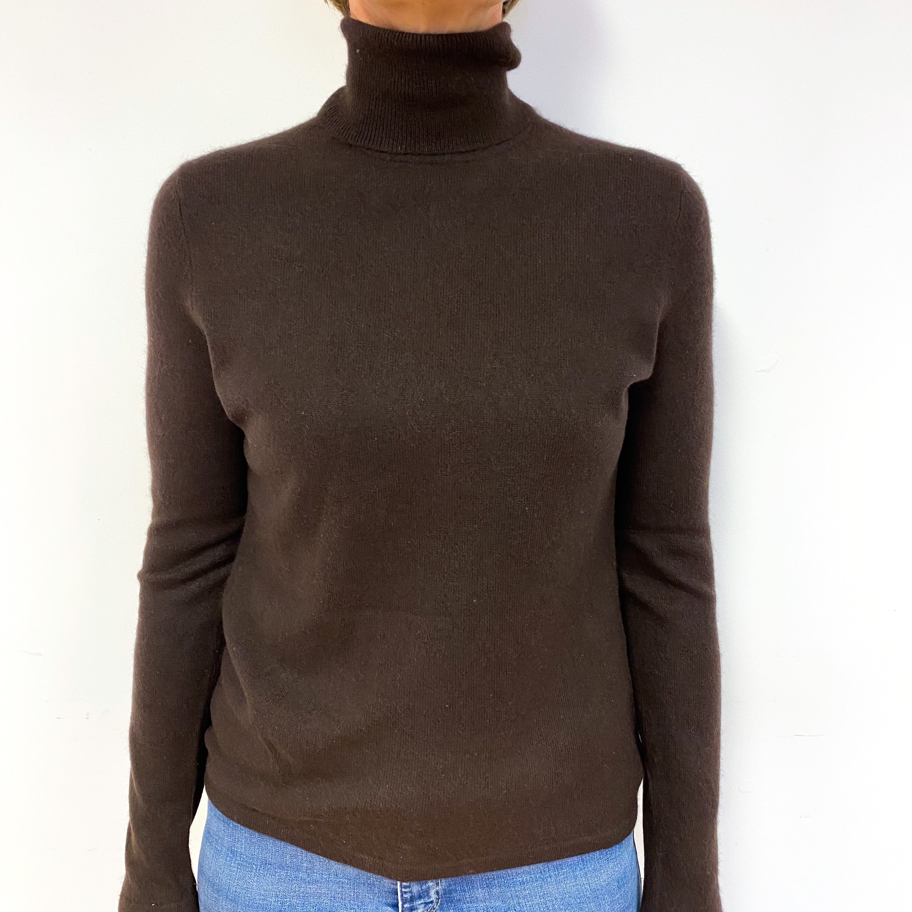 Peppercorn Brown Cashmere Polo Neck Jumper Medium