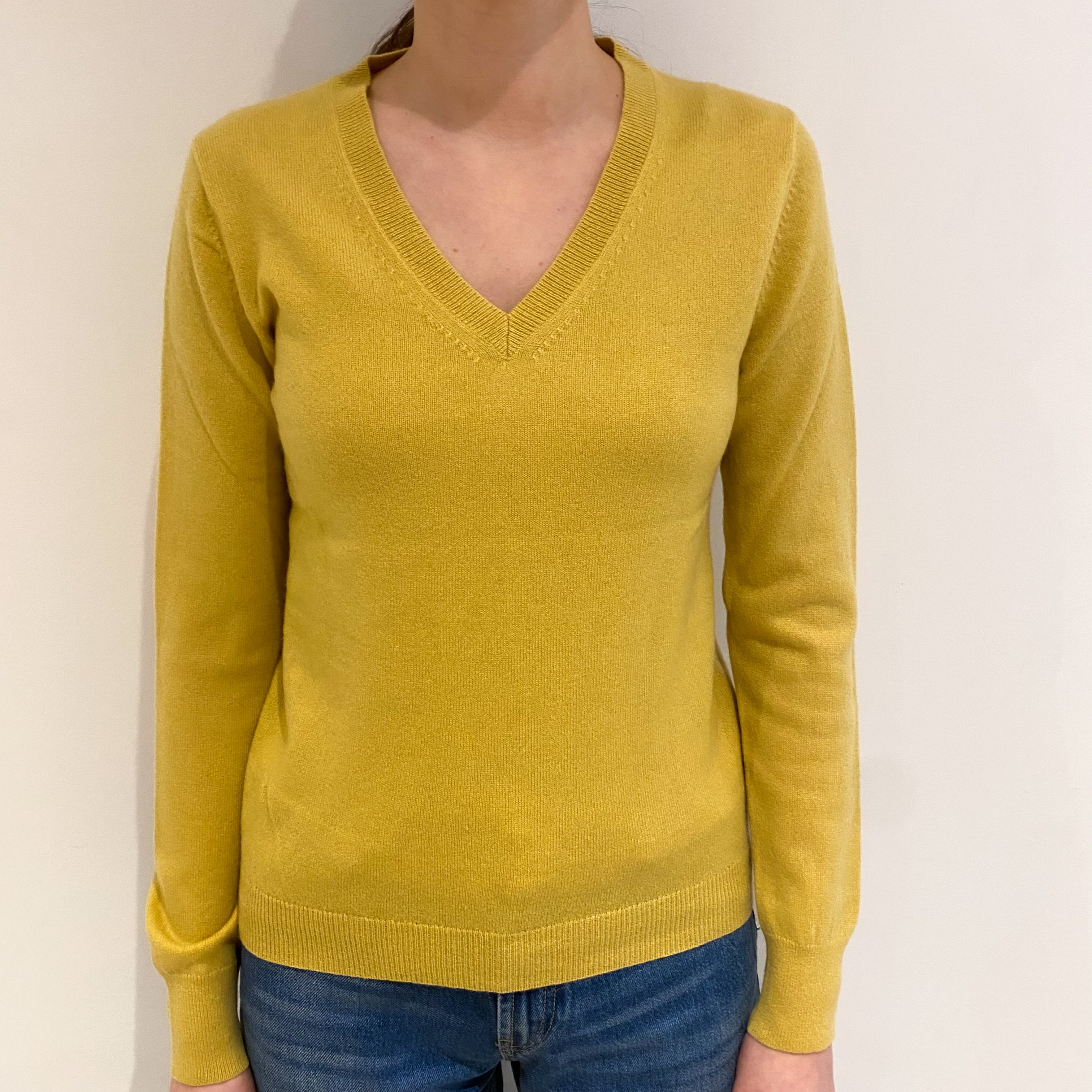 Pineapple Yellow Cashmere V Neck Jumper Extra Small