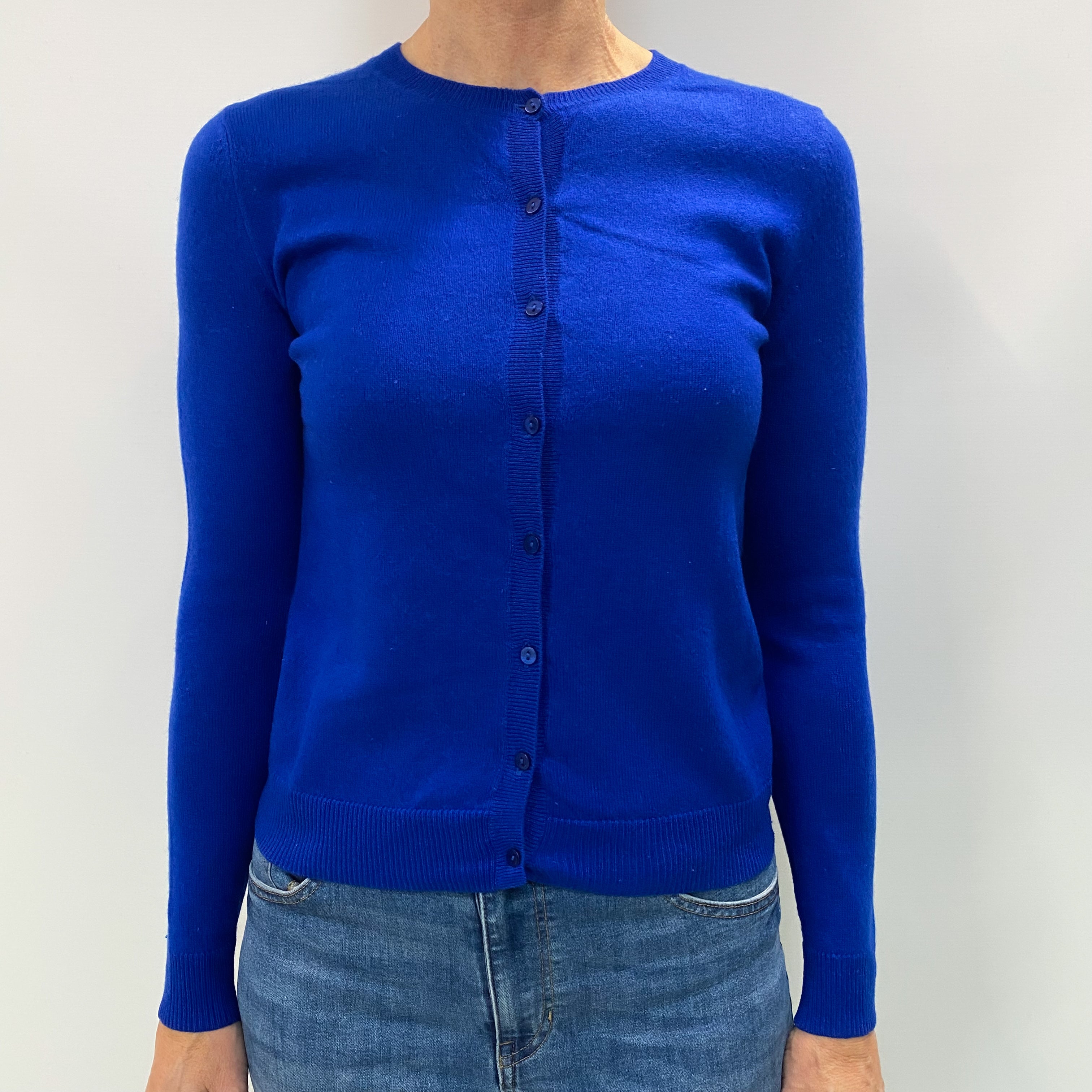 Royal Blue Cashmere Crew Neck Cardigan Small