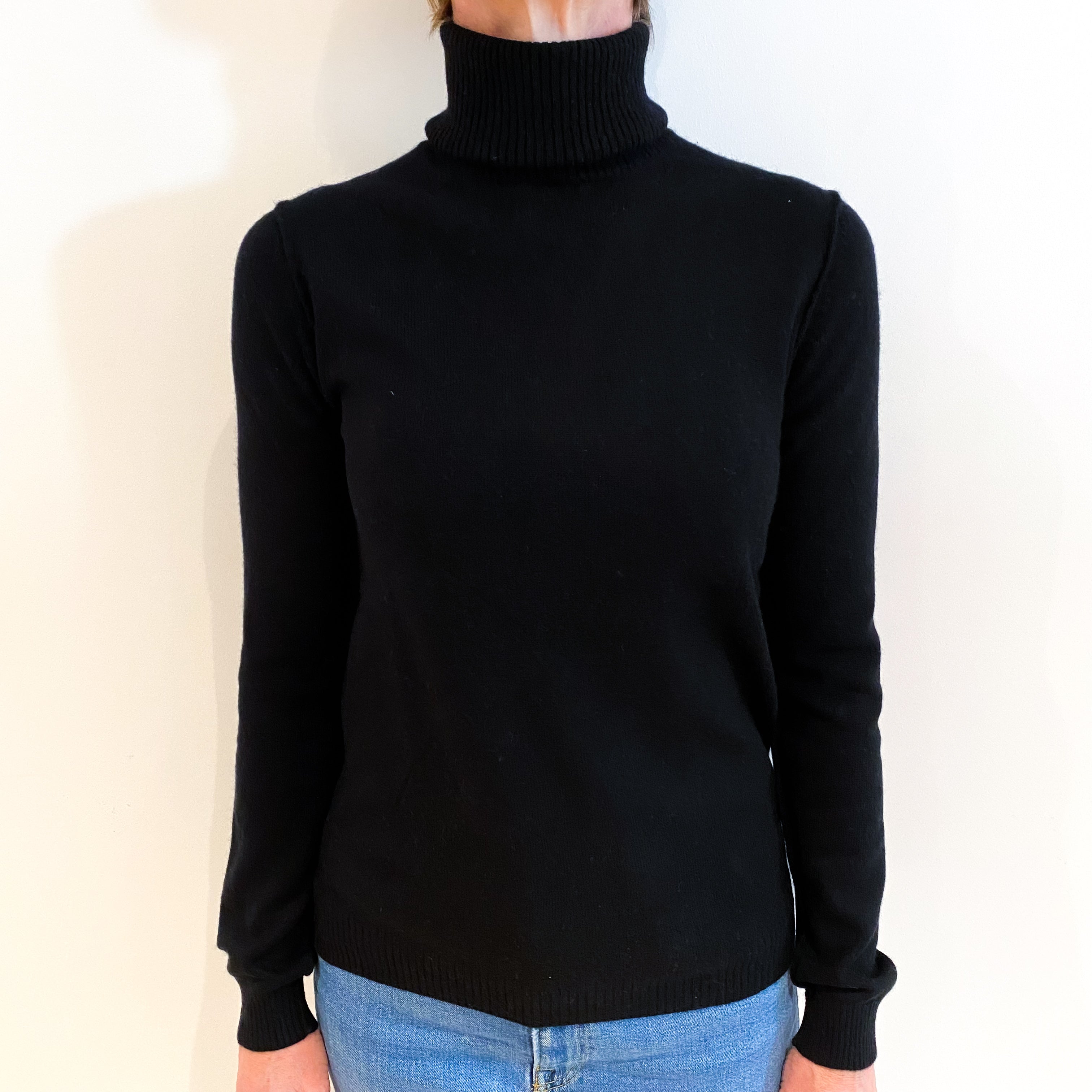 Black Cashmere Polo Neck Jumper Small