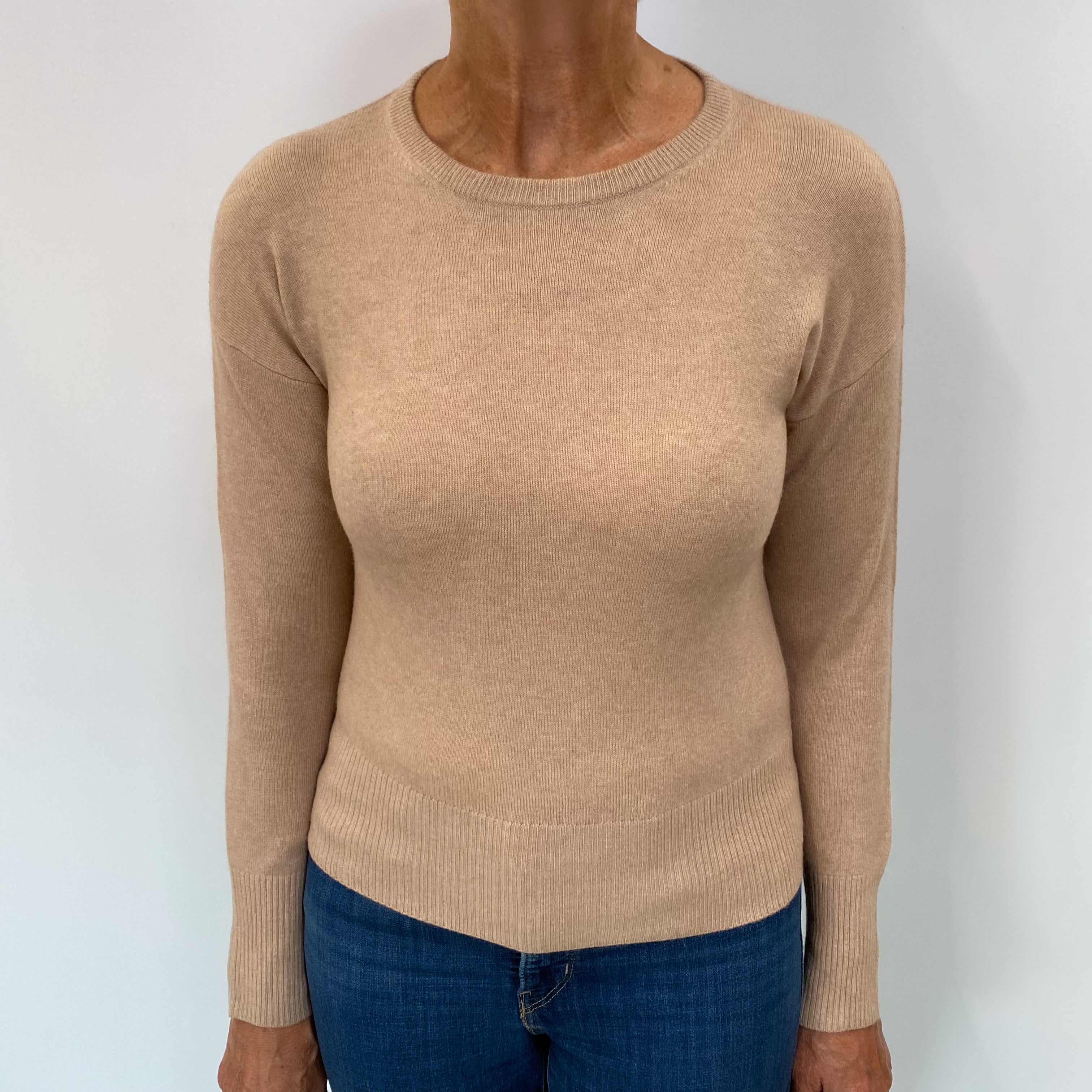 Buff Beige Cashmere Crew Neck Jumper Medium