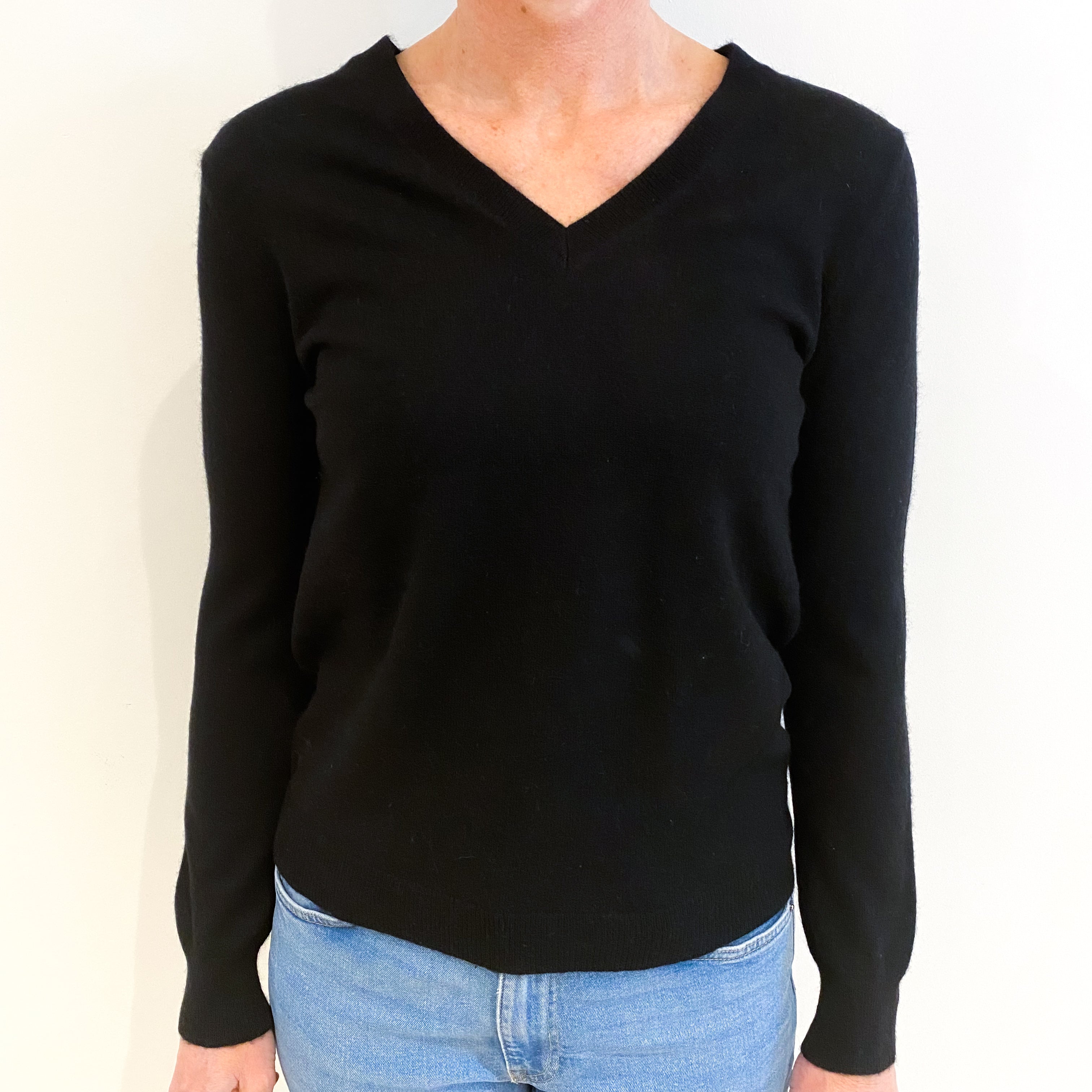 Black Cashmere V Neck Jumper Small