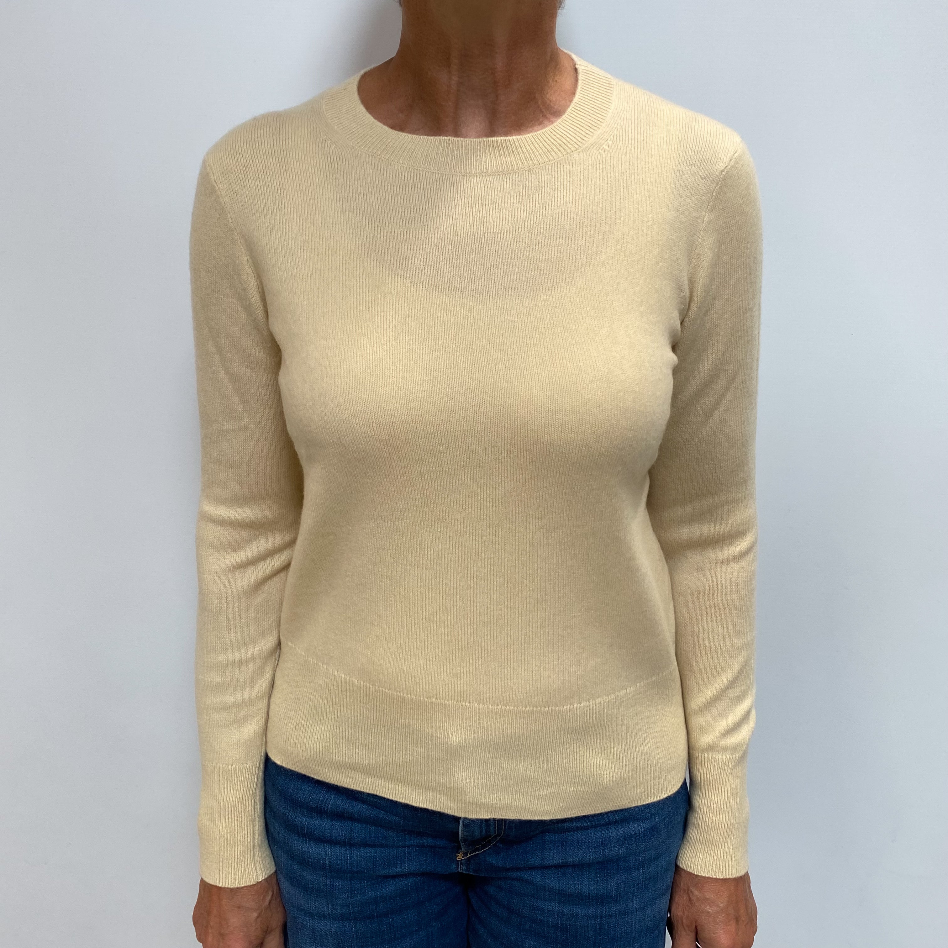 Buttermilk Yellow Cashmere Crew Neck Jumper Medium