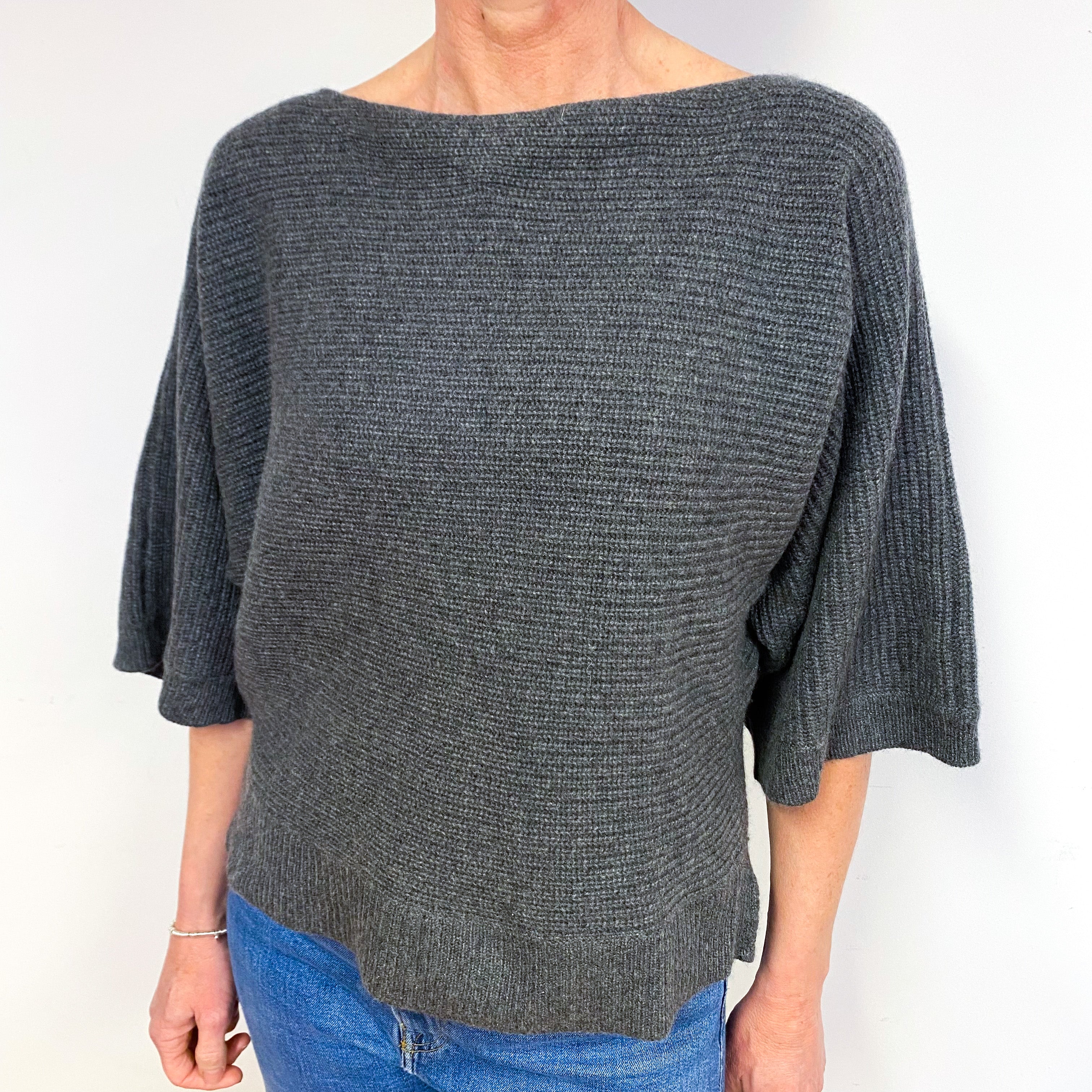 Slate Grey Cashmere Crew Neck Jumper Medium