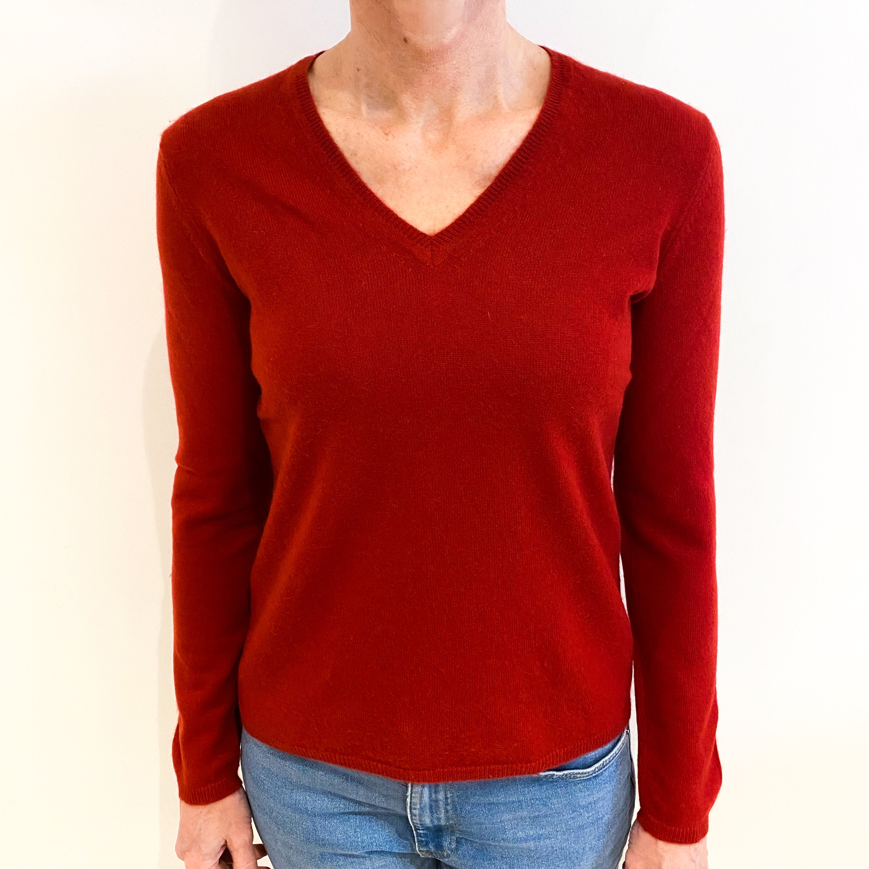 Post Box Red Cashmere V Neck Jumper Small