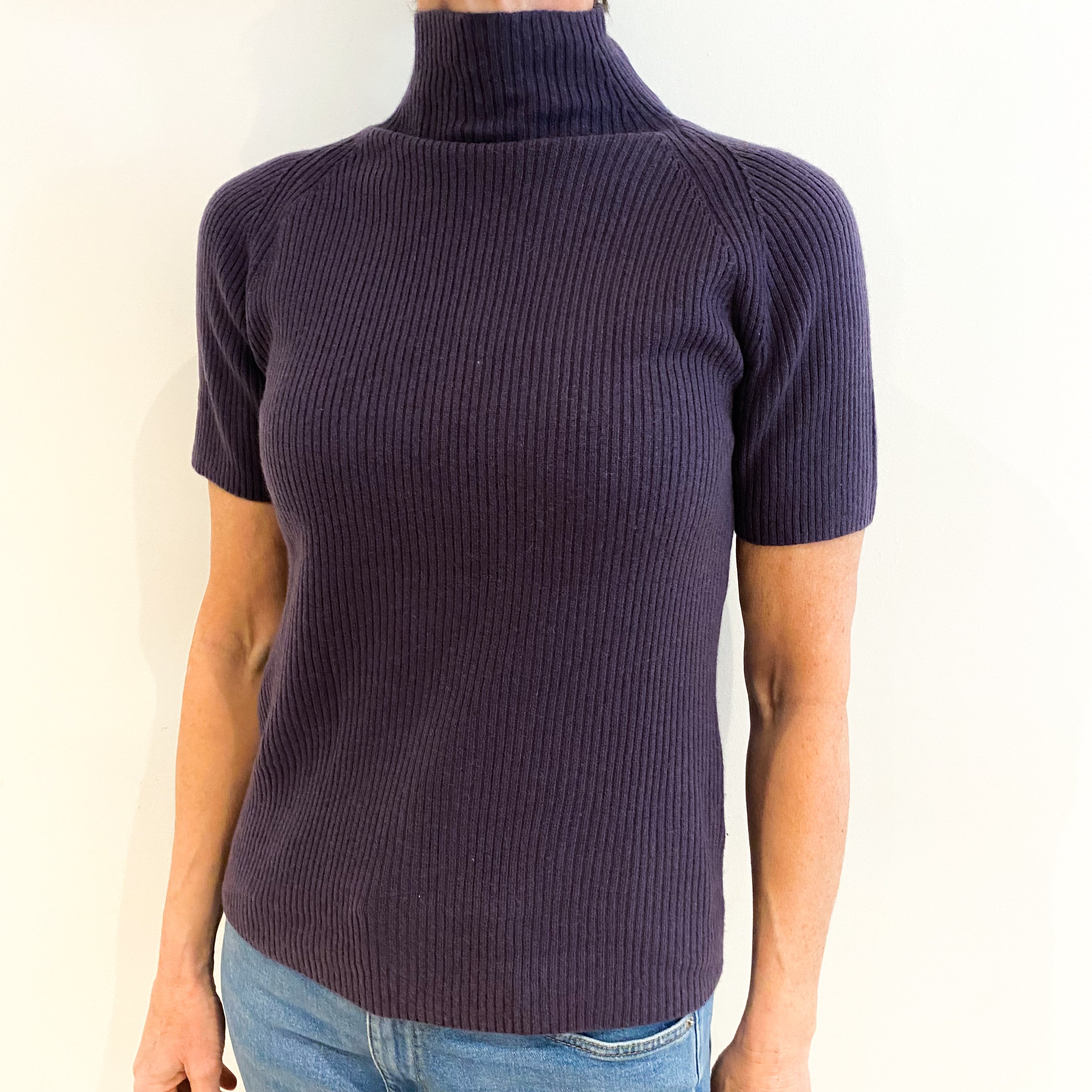 Dusky Purple Cashmere Turtle Neck Short Sleeved Jumper Small