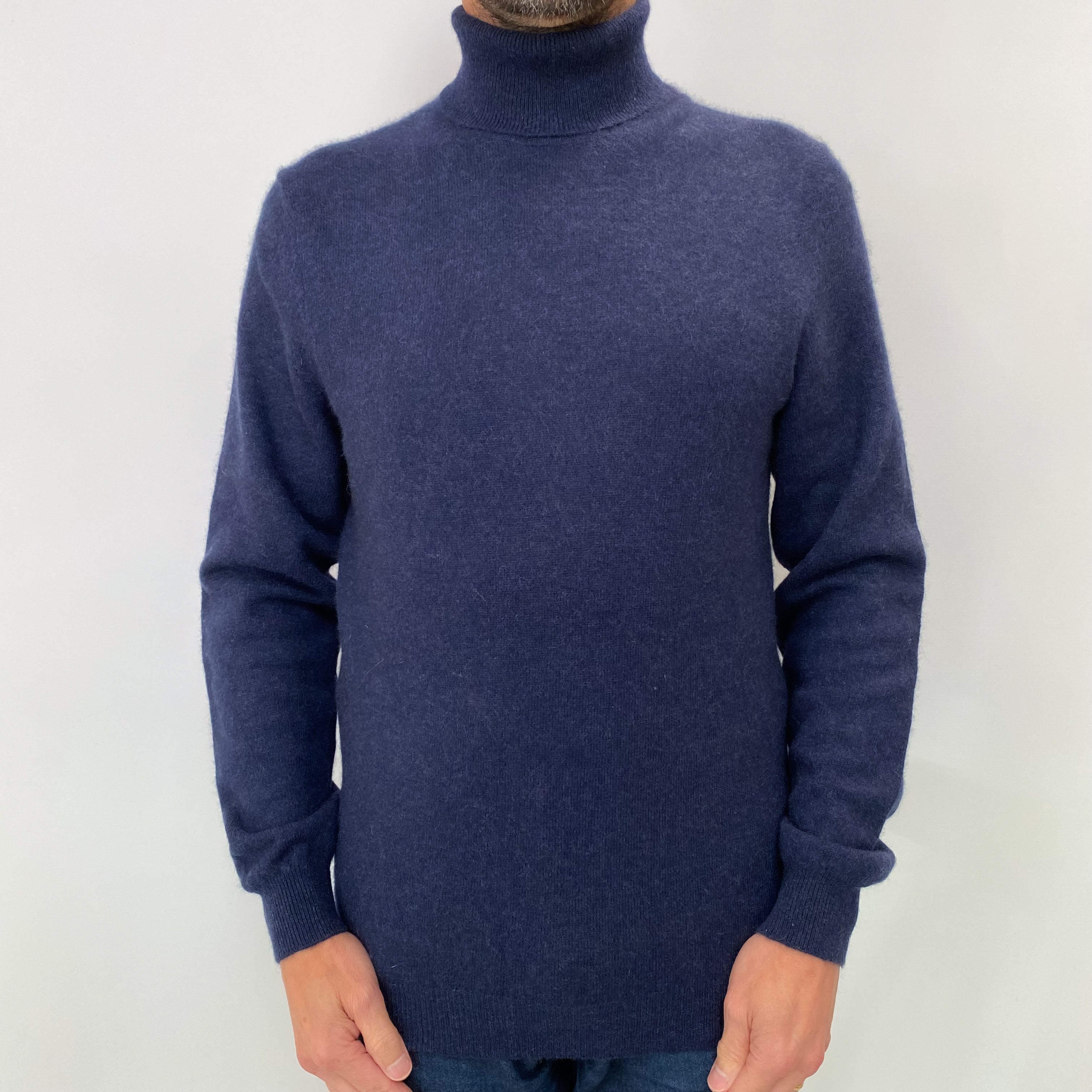 Midnight Navy Men's Cashmere Polo Neck Jumper Small