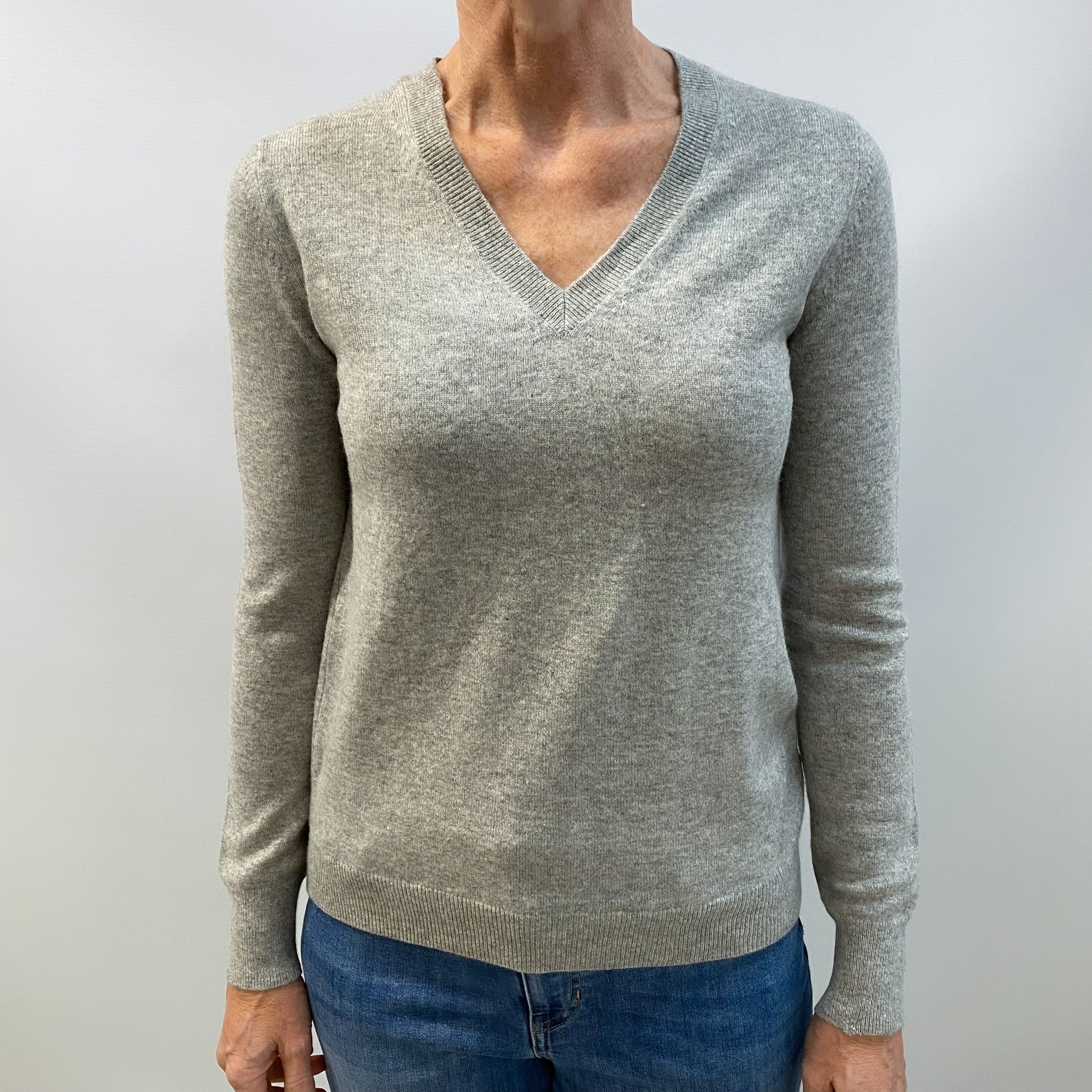 Smoke Grey Cashmere V Neck Jumper Small