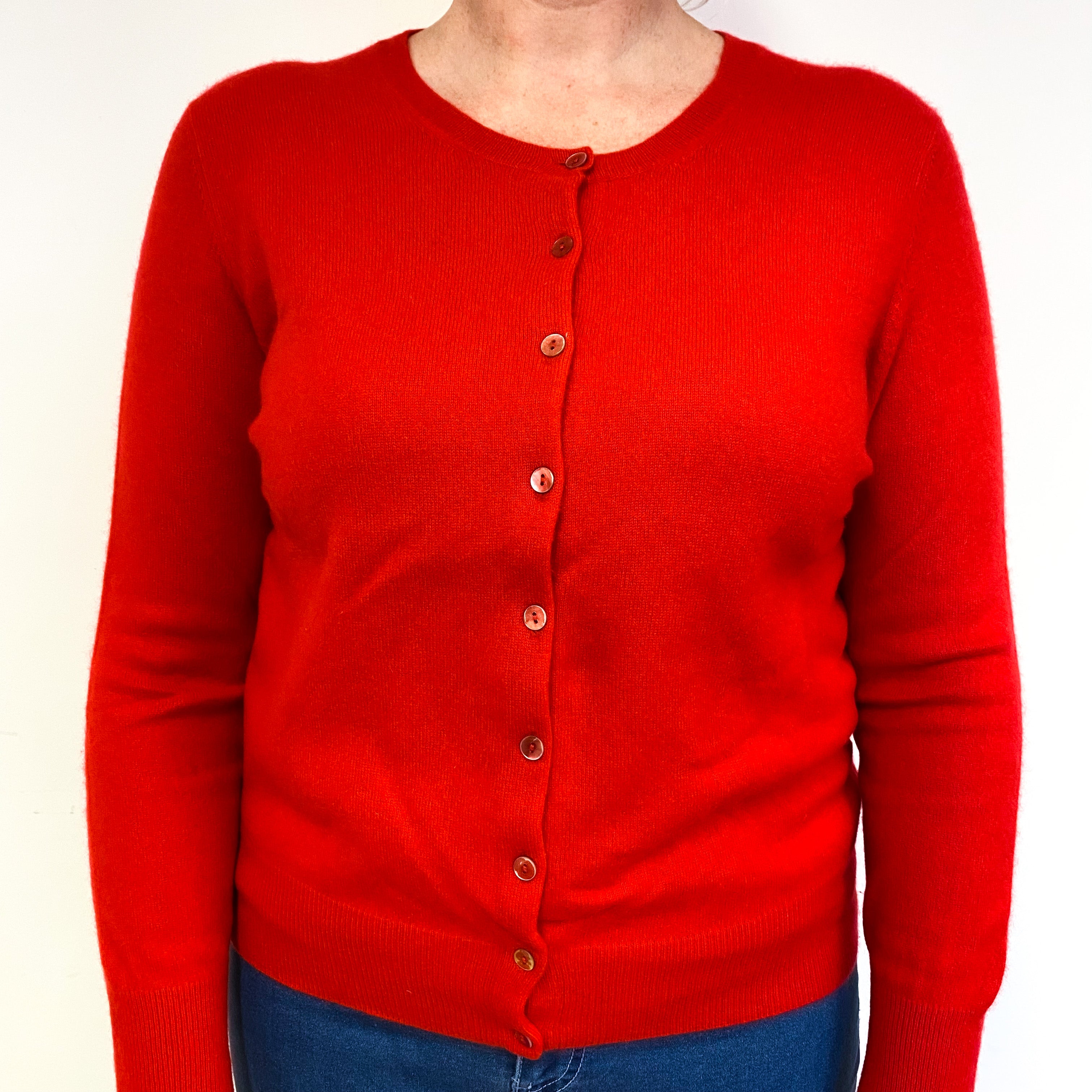 Vermillion Red Cashmere Crew Neck Cardigan Large