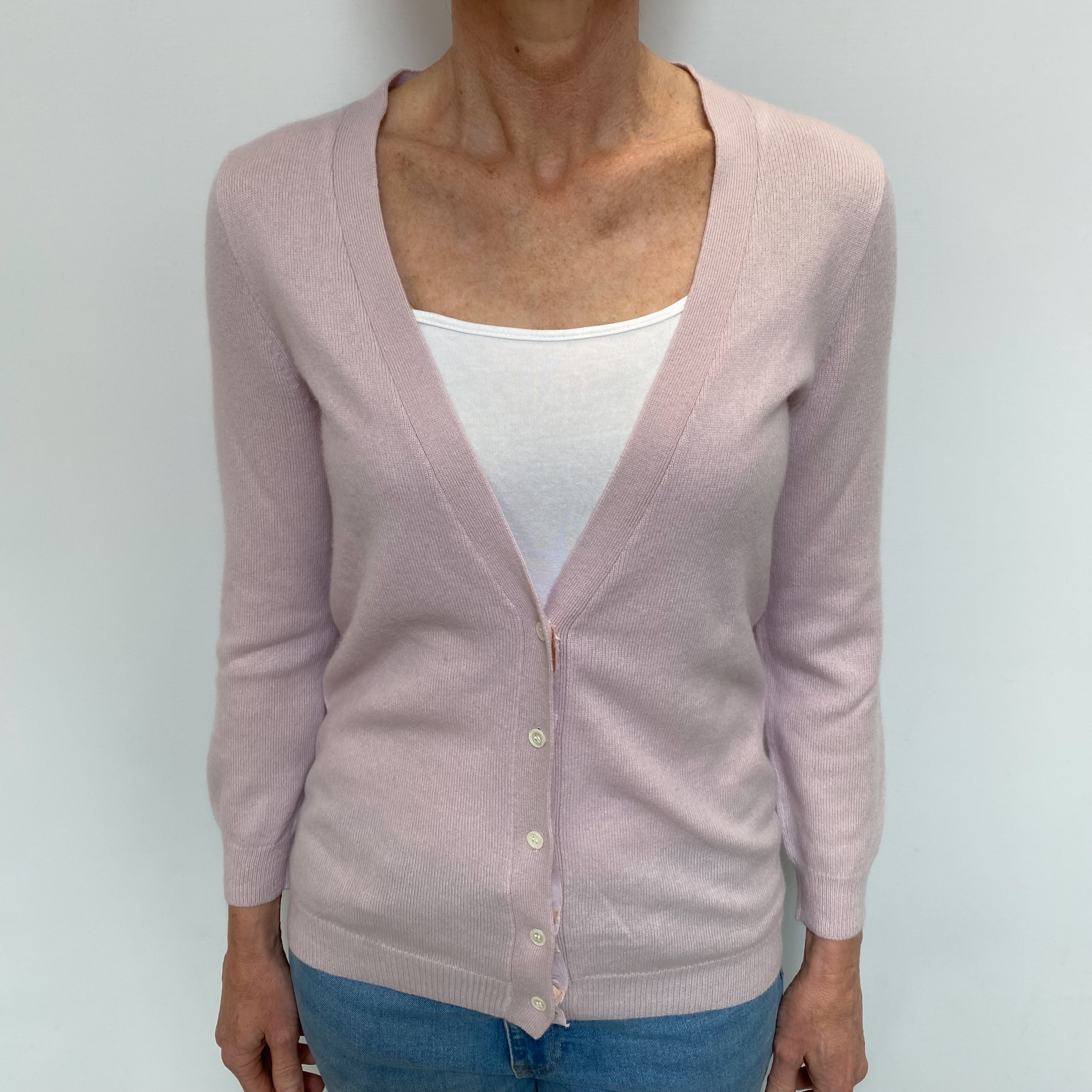 Pale Mauve Cashmere V Neck Cardigan Small