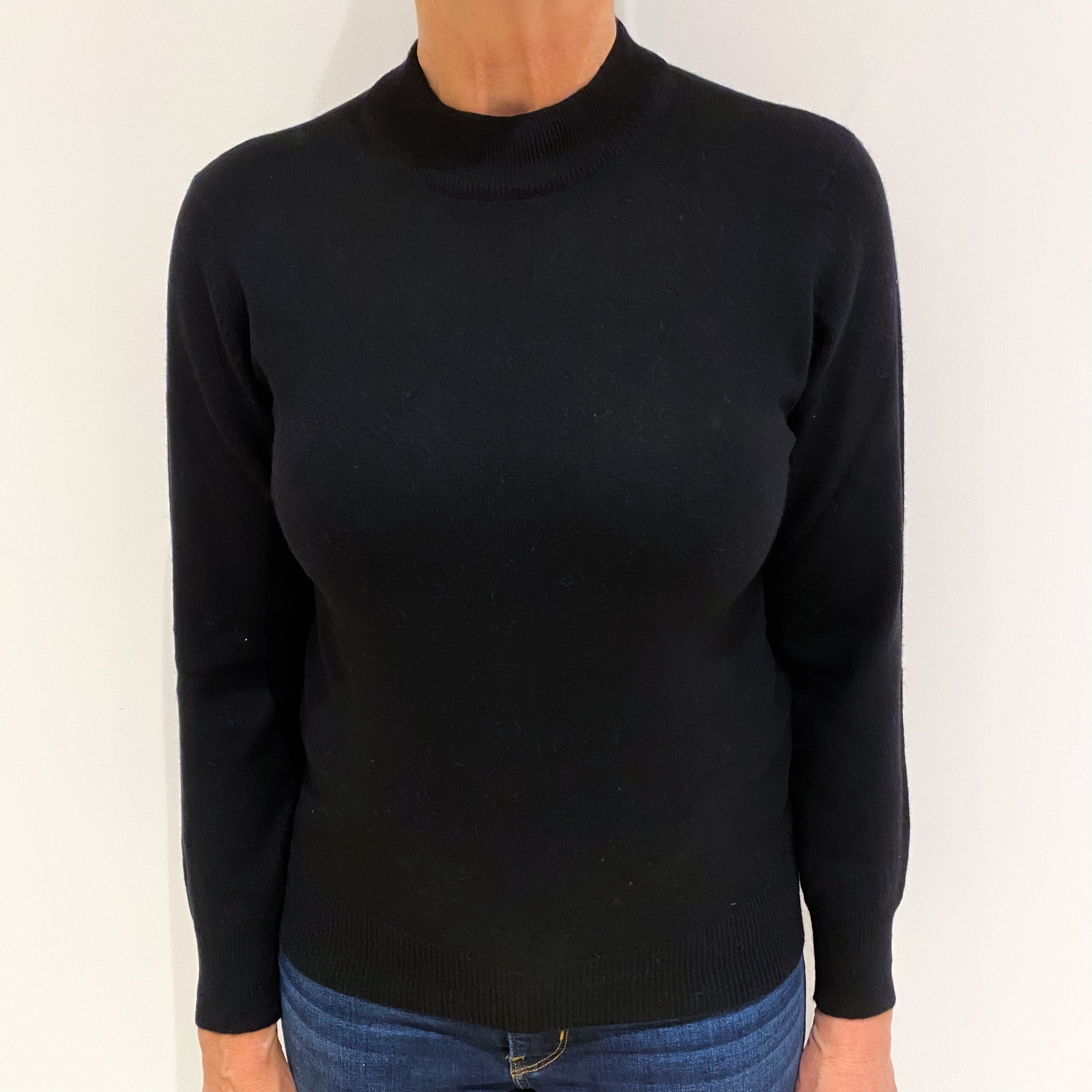 Black Cashmere Polo Neck Jumper Medium