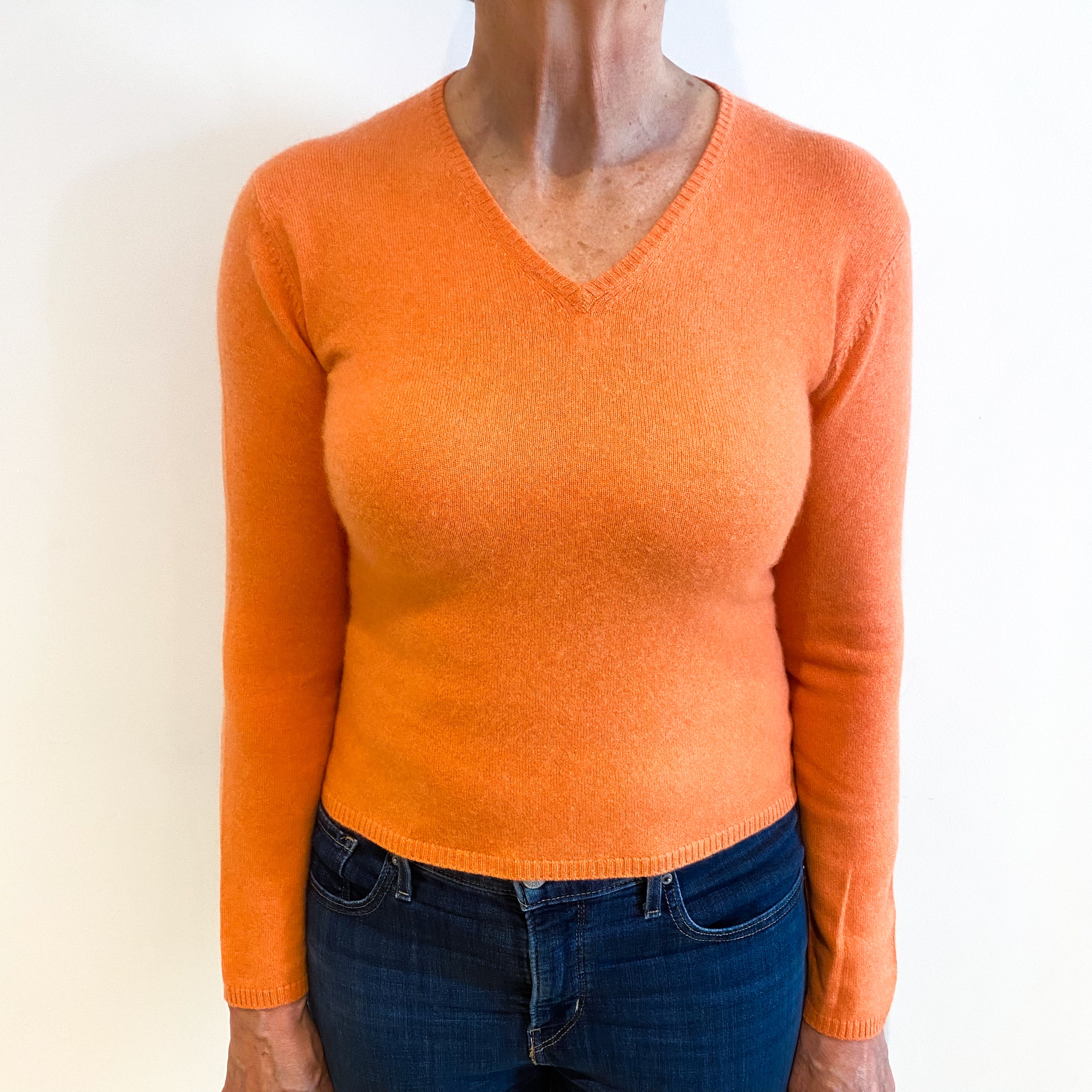 Tangerine Orange Cashmere V Neck Jumper Medium