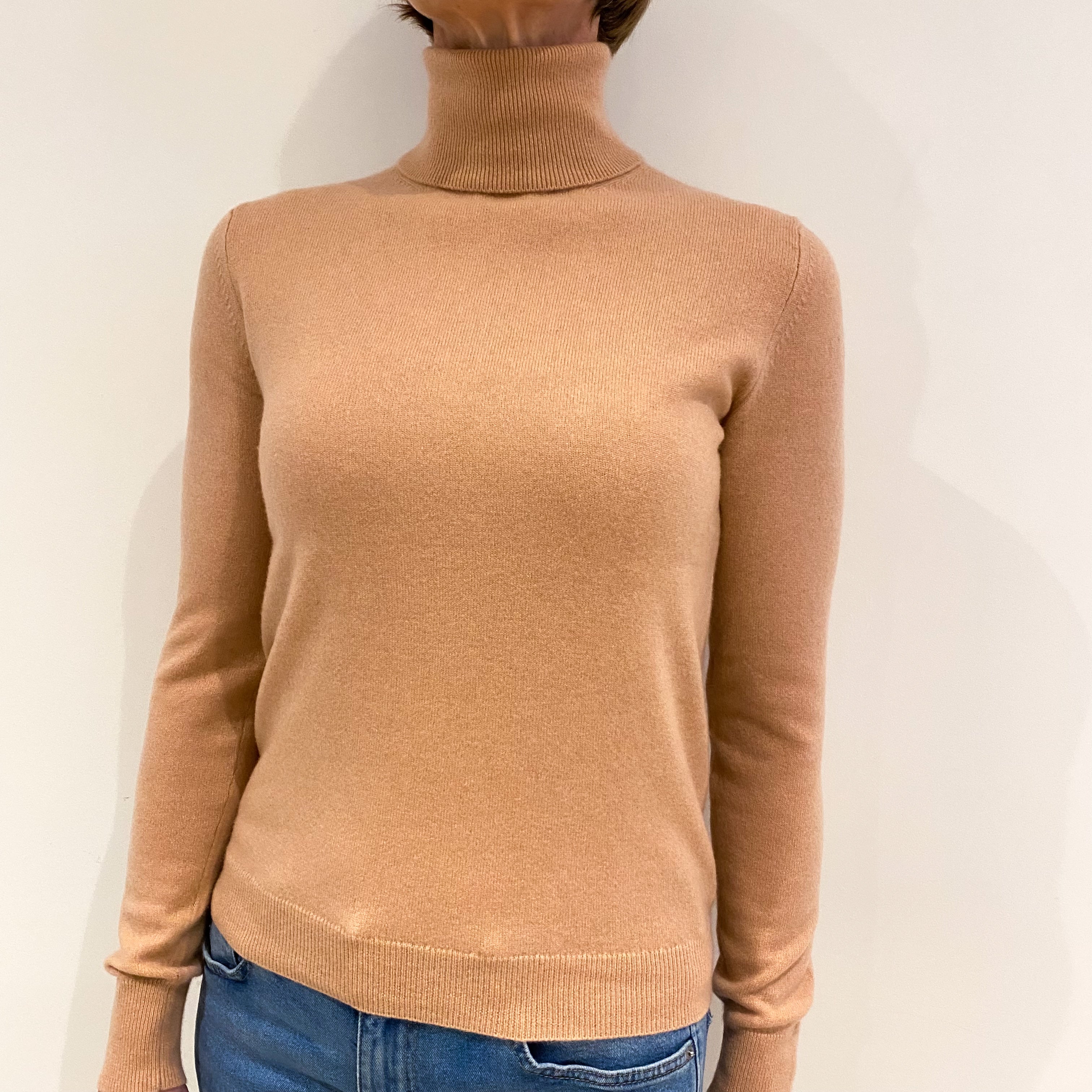 Peachy Pink Cashmere Polo Neck Jumper Small