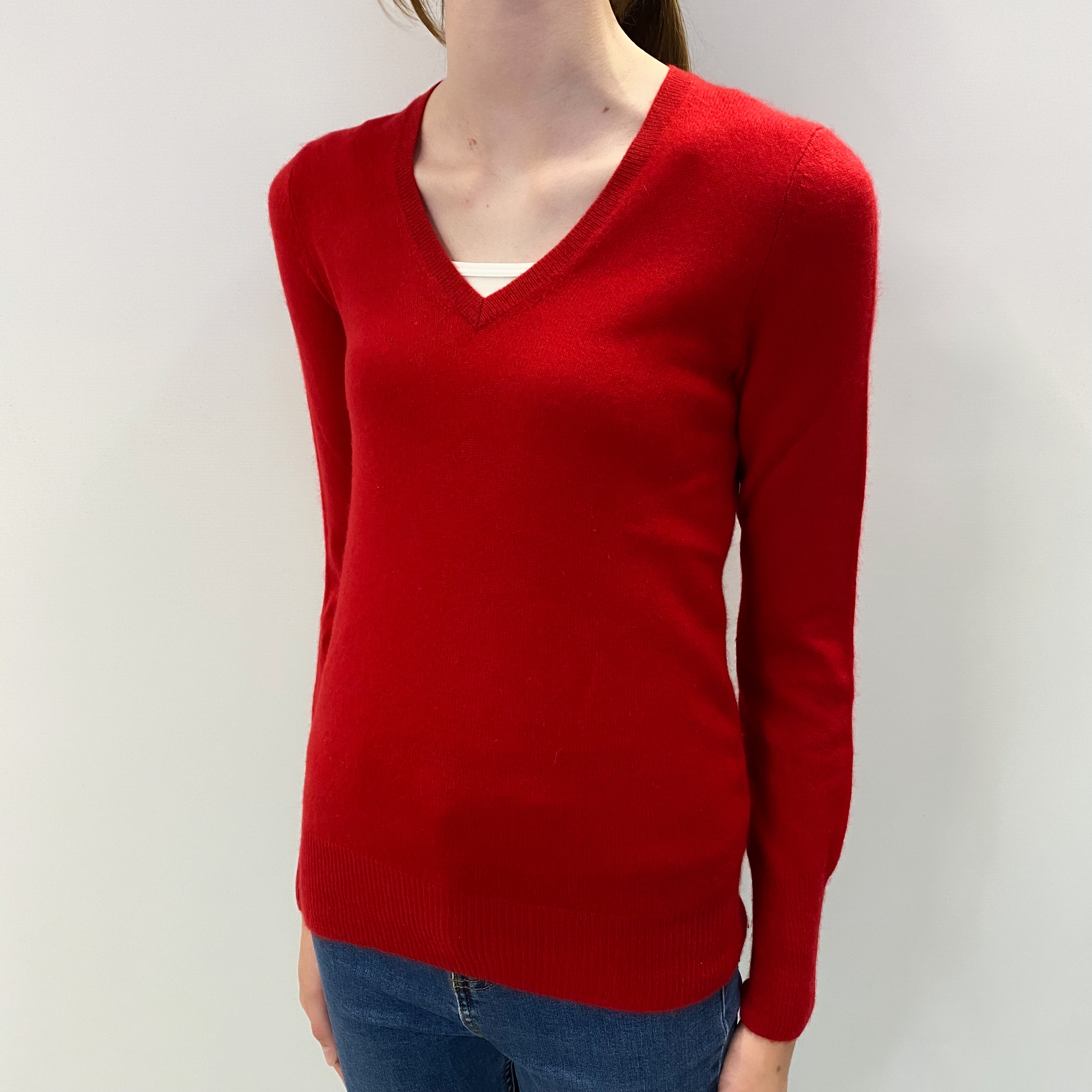 Scarlet Red Cashmere V Neck Jumper Extra Small