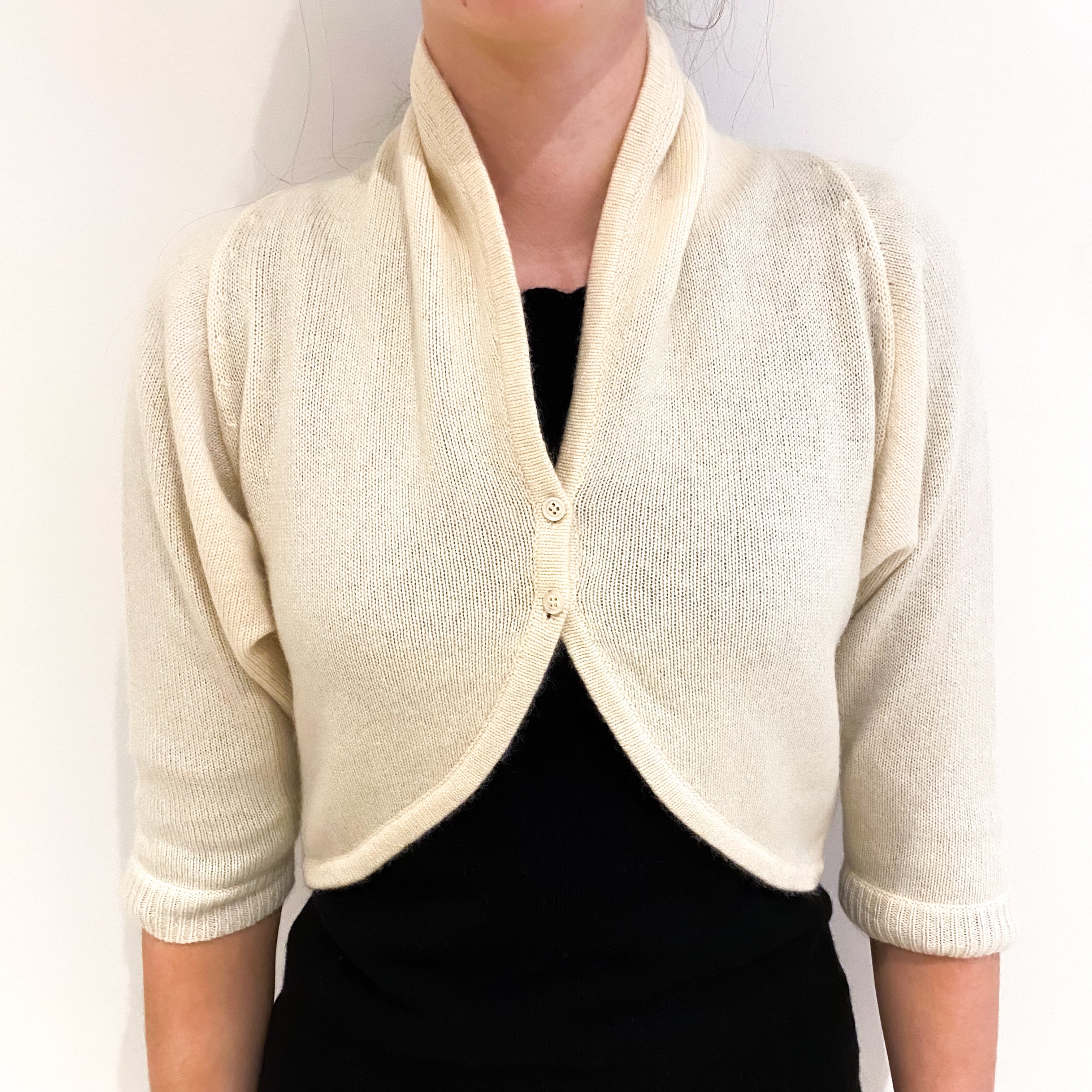 Vanilla Cream Cashmere Collared V Neck Bolero Cardigan Extra Small