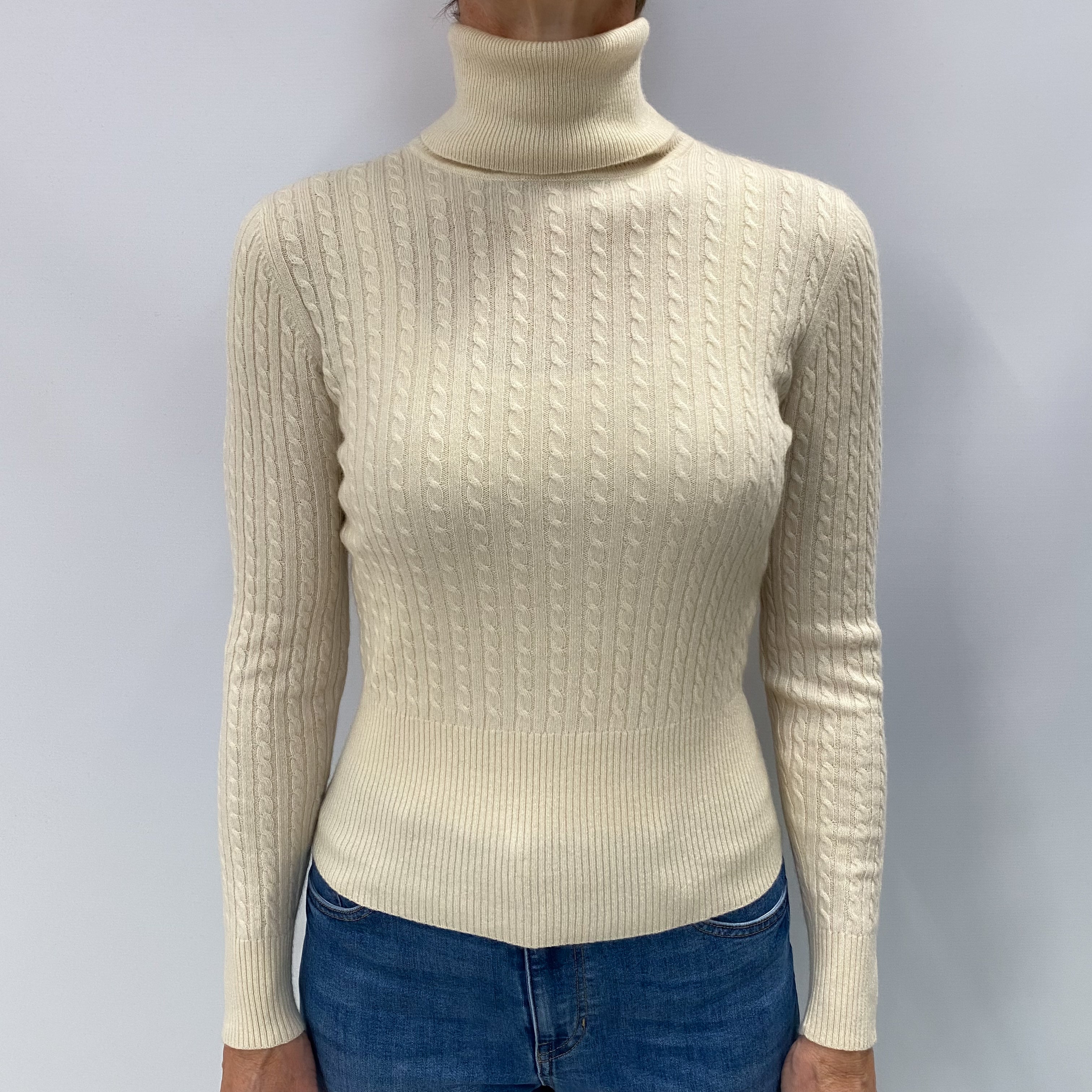 Vanilla Cream Cashmere Polo Neck Jumper Medium