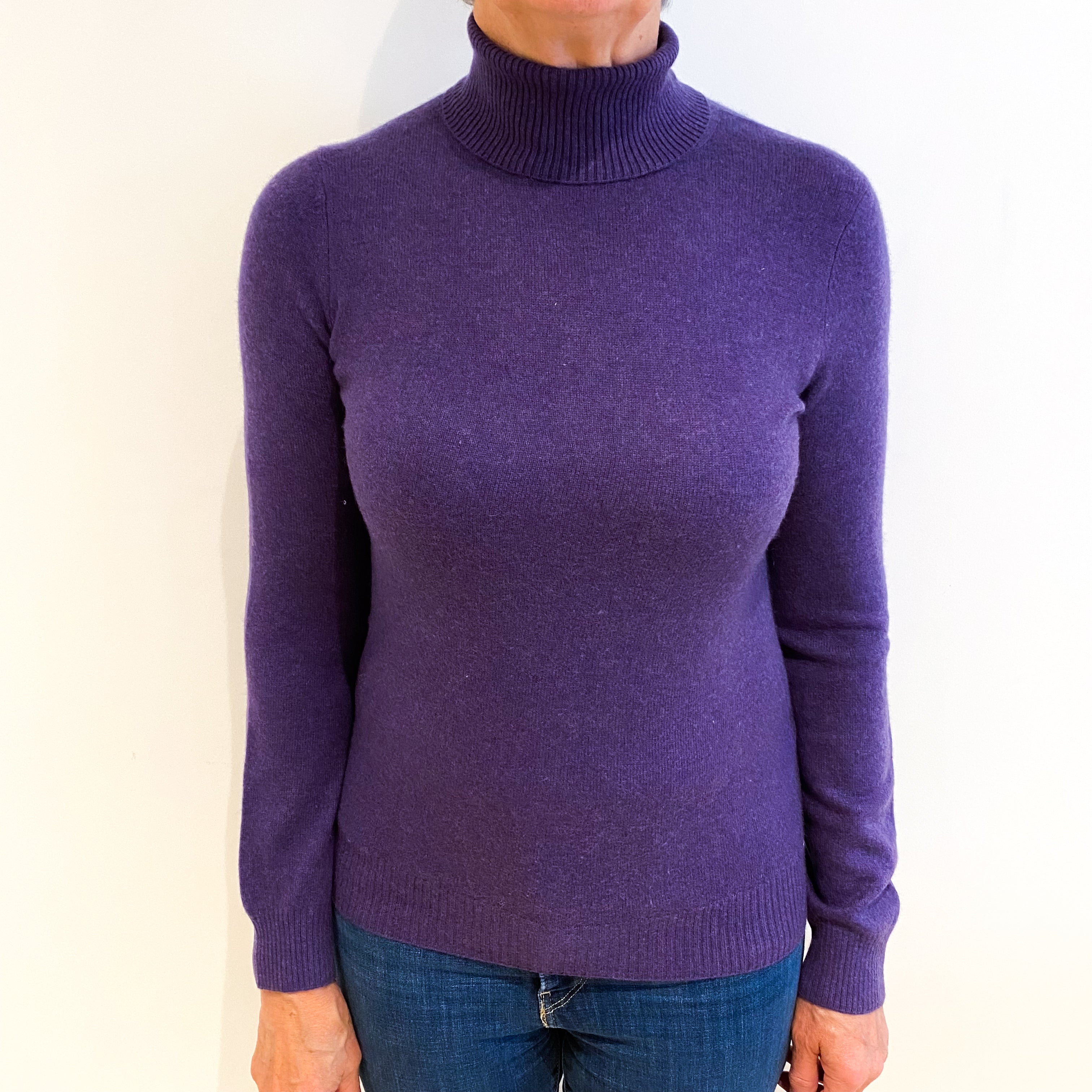 Amethyst Purple Cashmere Polo Neck Jumper Medium