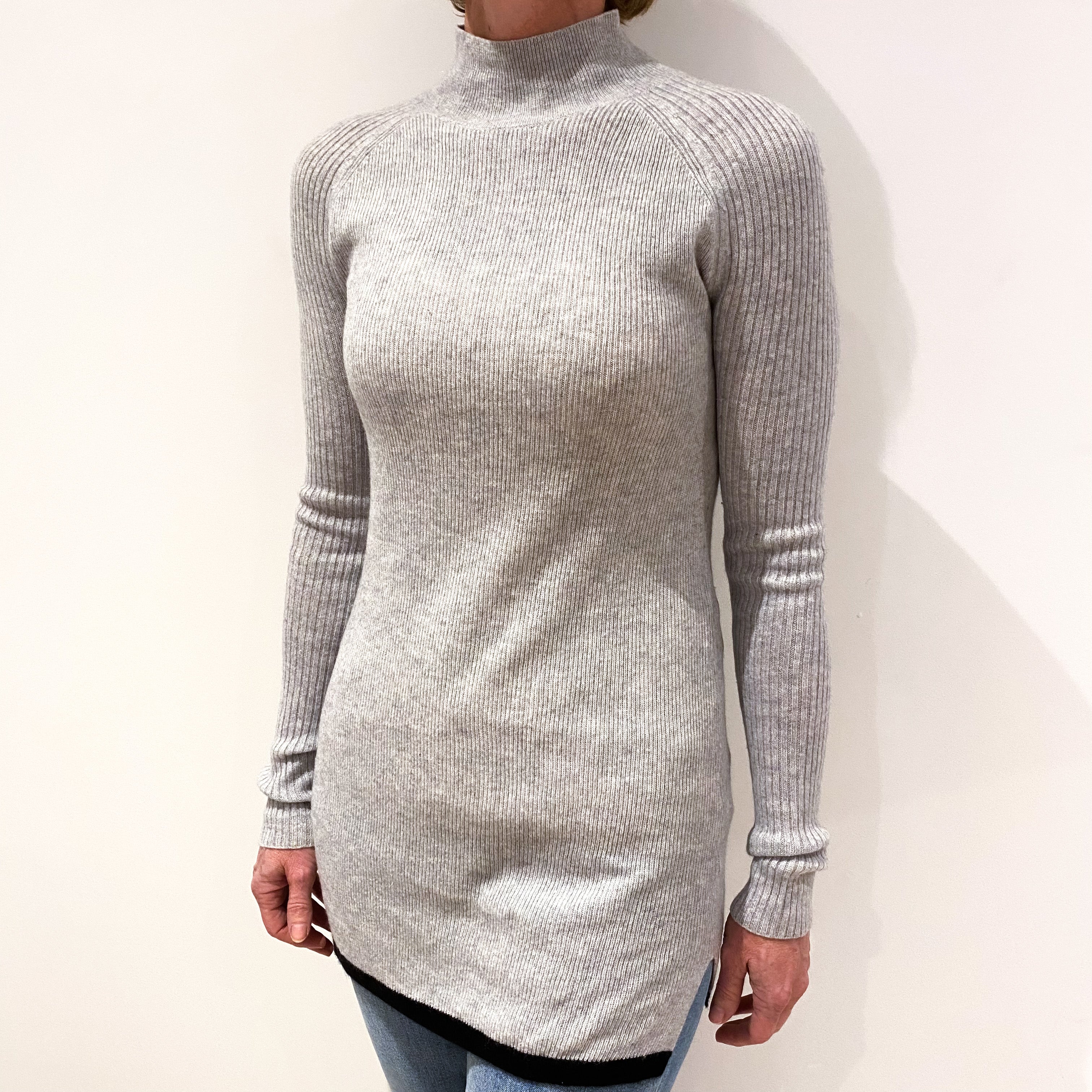 White Company Smoke Grey Cashmere Polo Neck Tunic Jumper Small