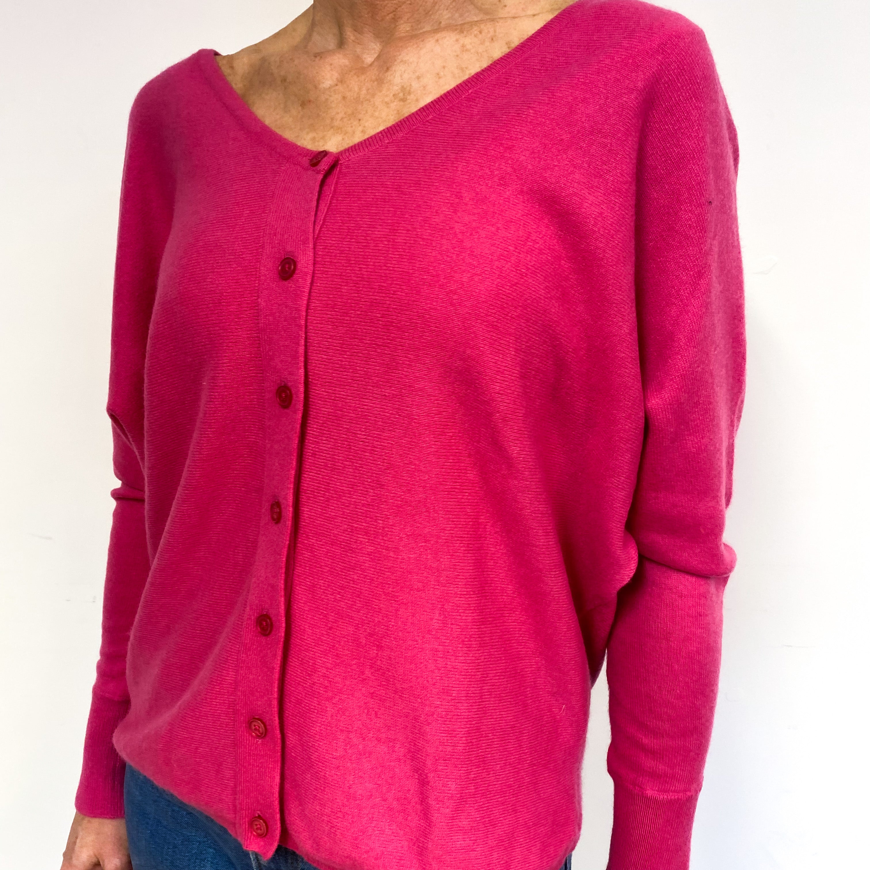 Bright Rose Pink Cashmere Cardigan Medium