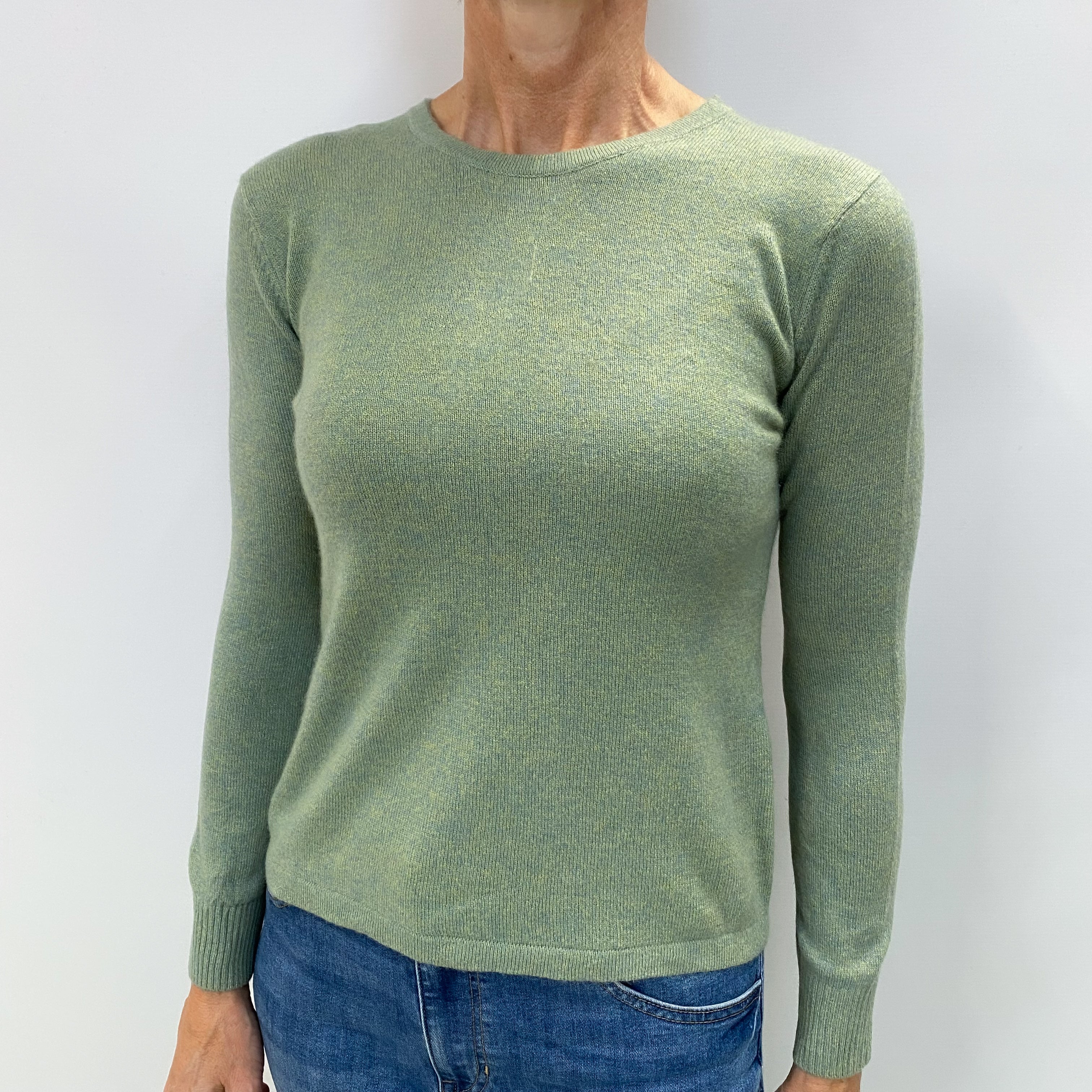 Moss Green Marl Cashmere Crew Neck Jumper Small