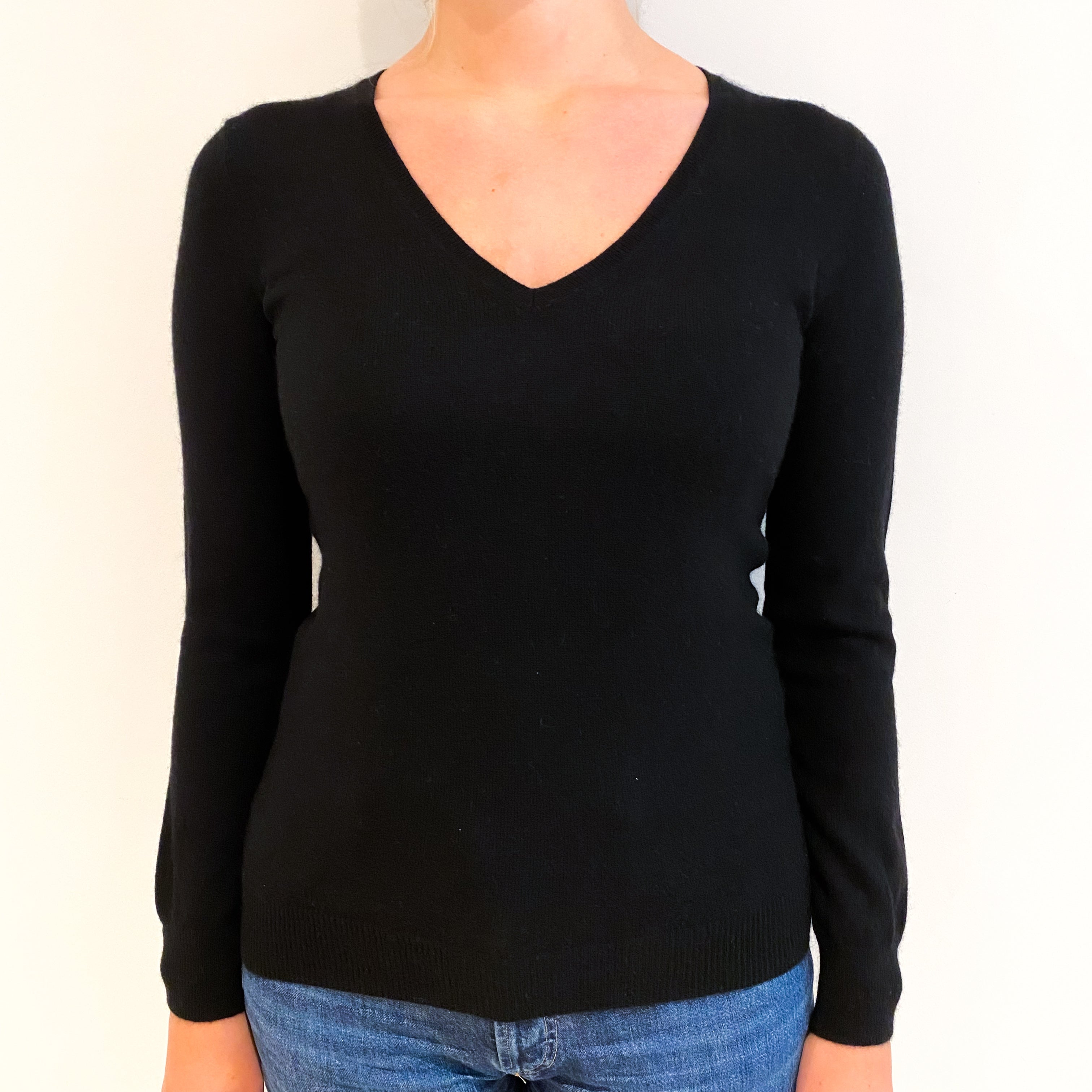 Black Cashmere V-Neck Jumper Small