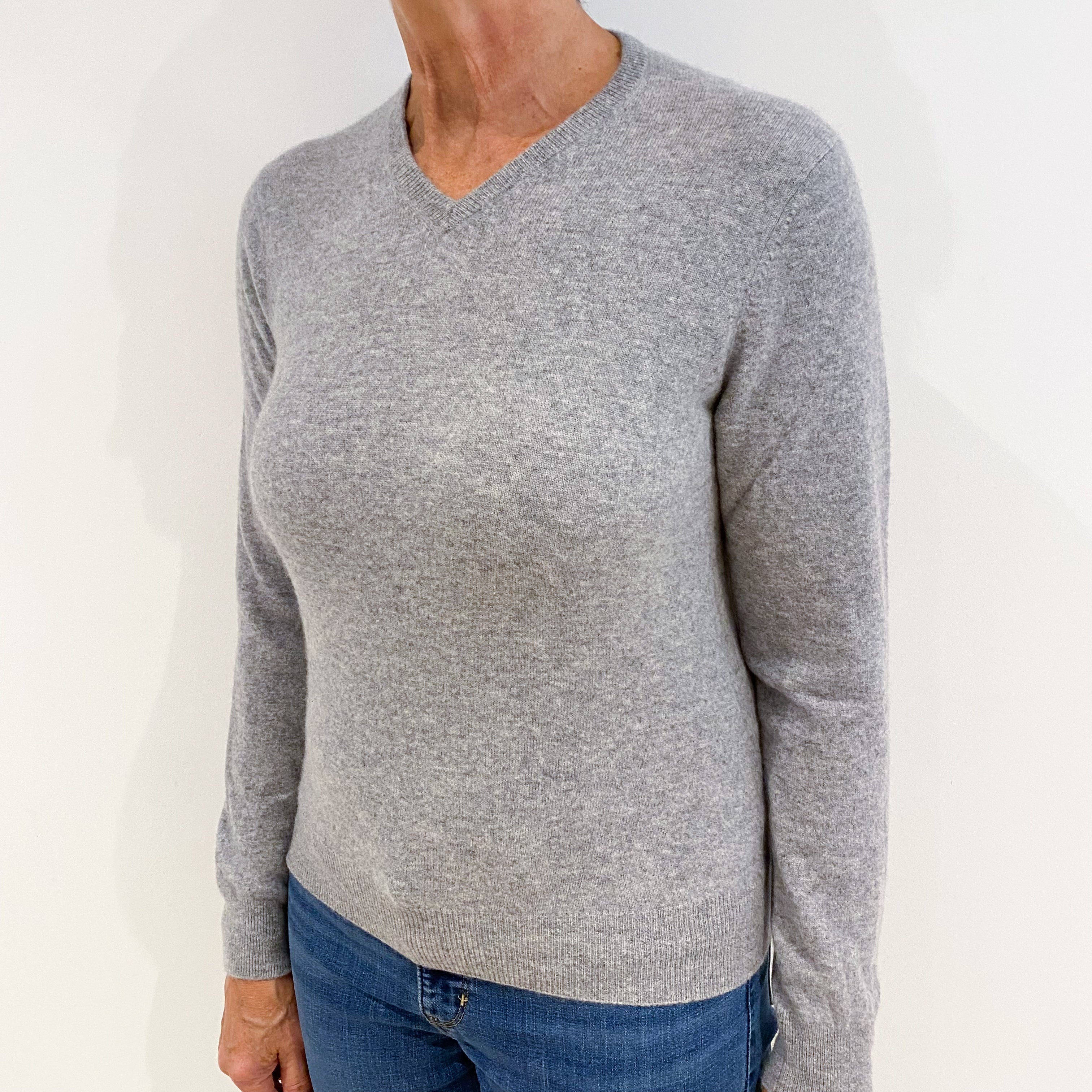 Smoke Grey Cashmere V-Neck Jumper Medium