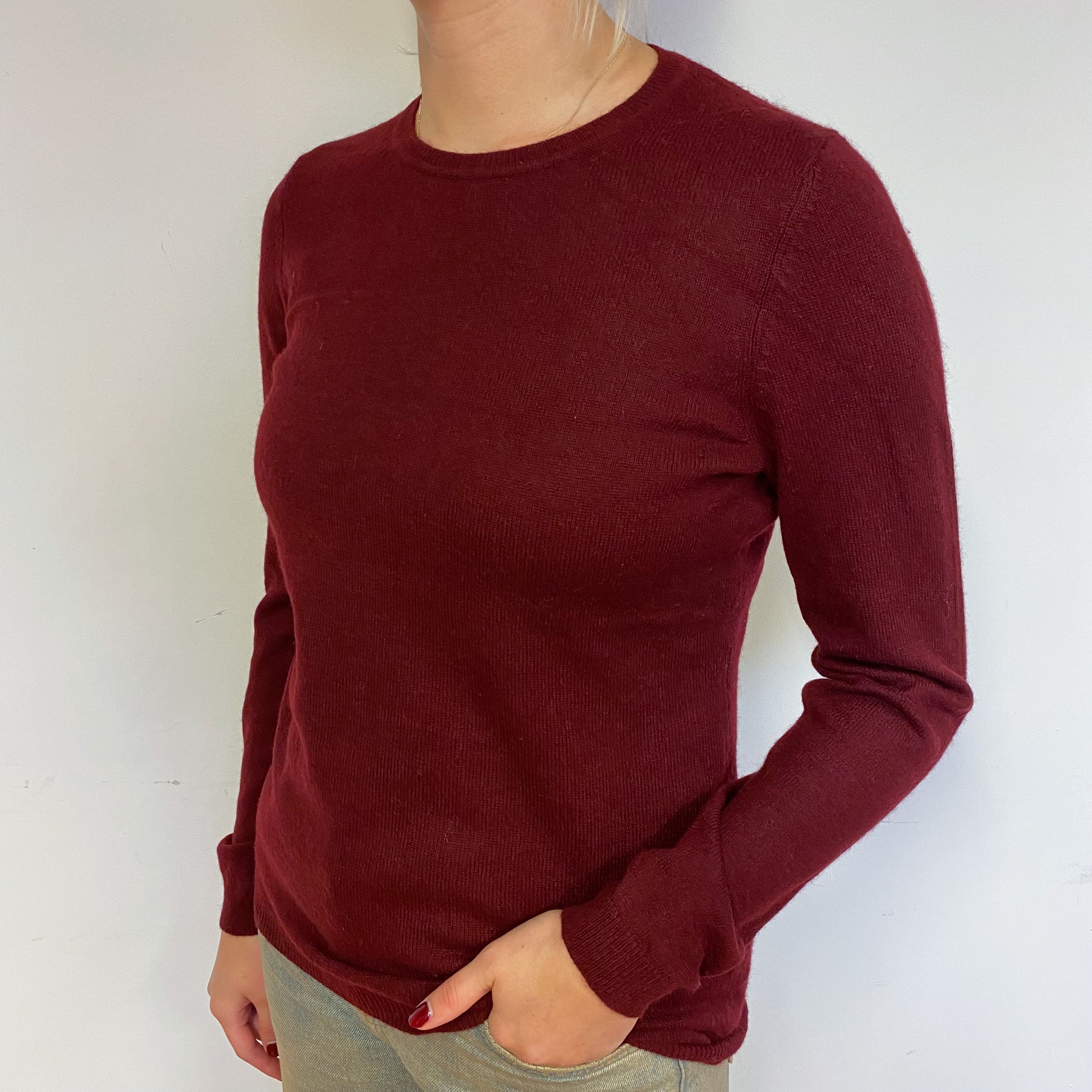 Wine Red Cashmere Crew Neck Jumper Small