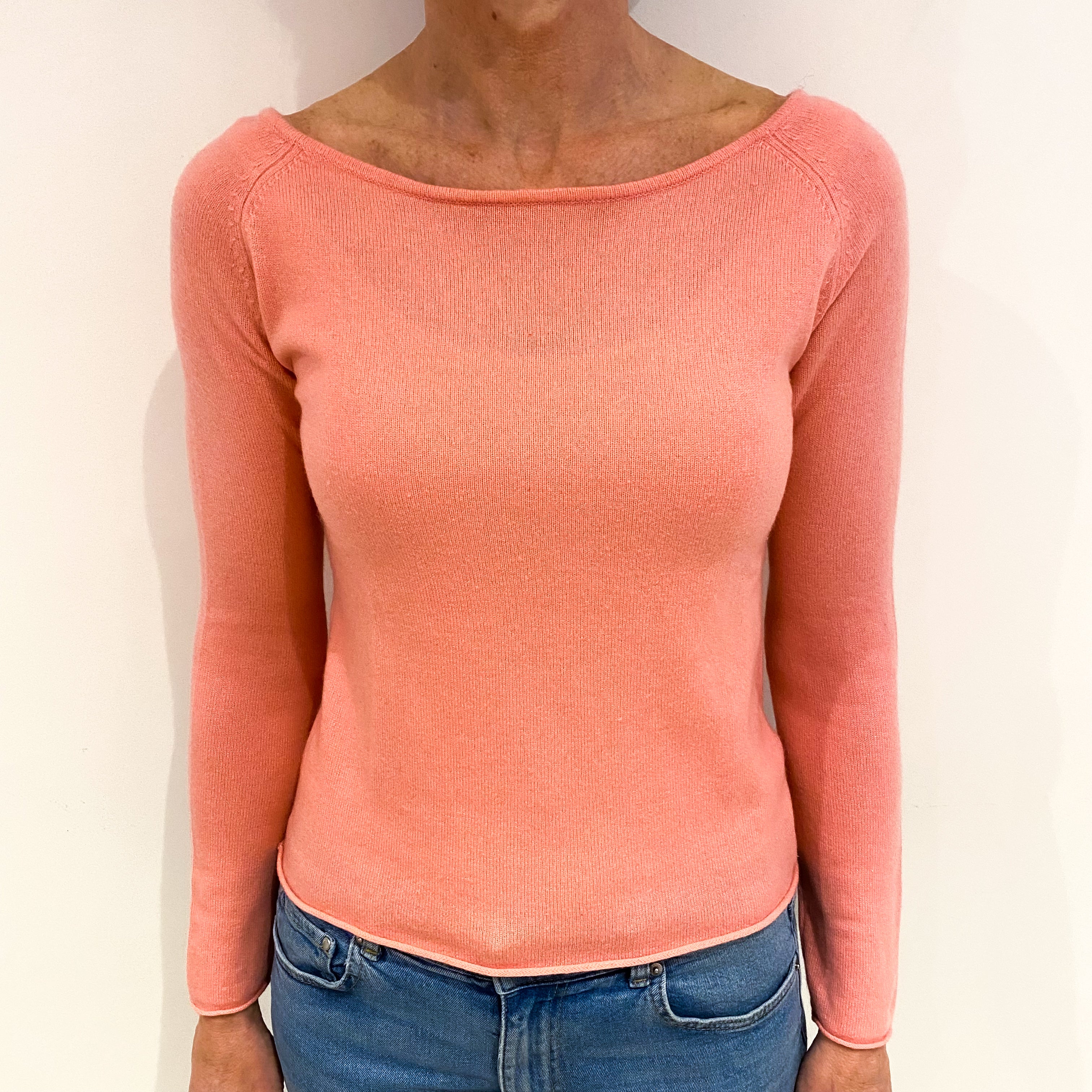 Candy Pink Cashmere Boat Neck Jumper Small