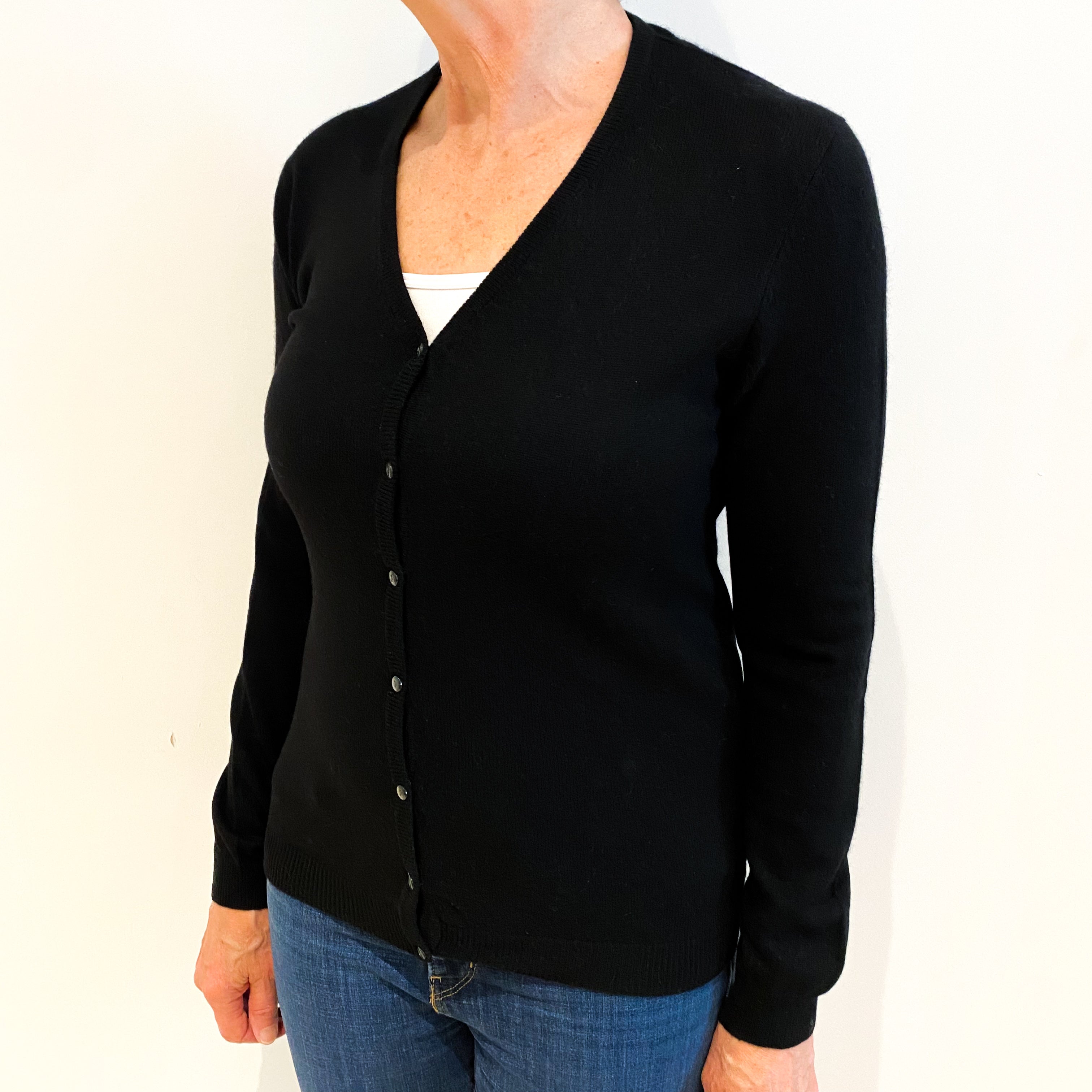 Black Cashmere V Neck Cardigan Medium