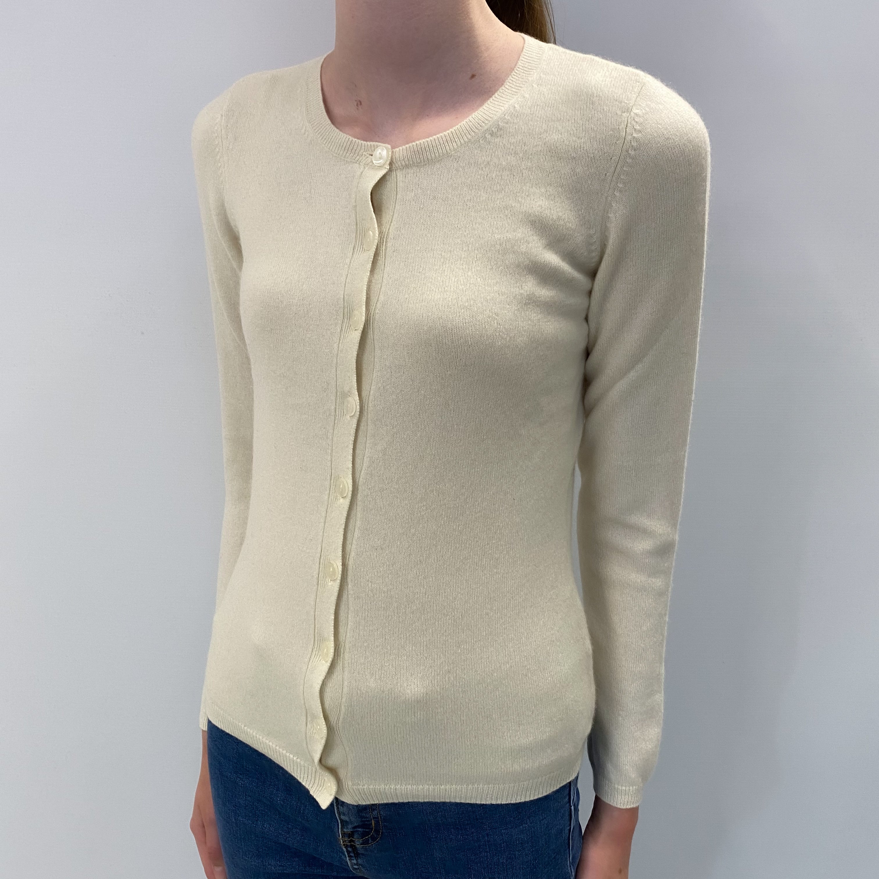 Vanilla Cream Cashmere Crew Neck Cardigan Extra Small