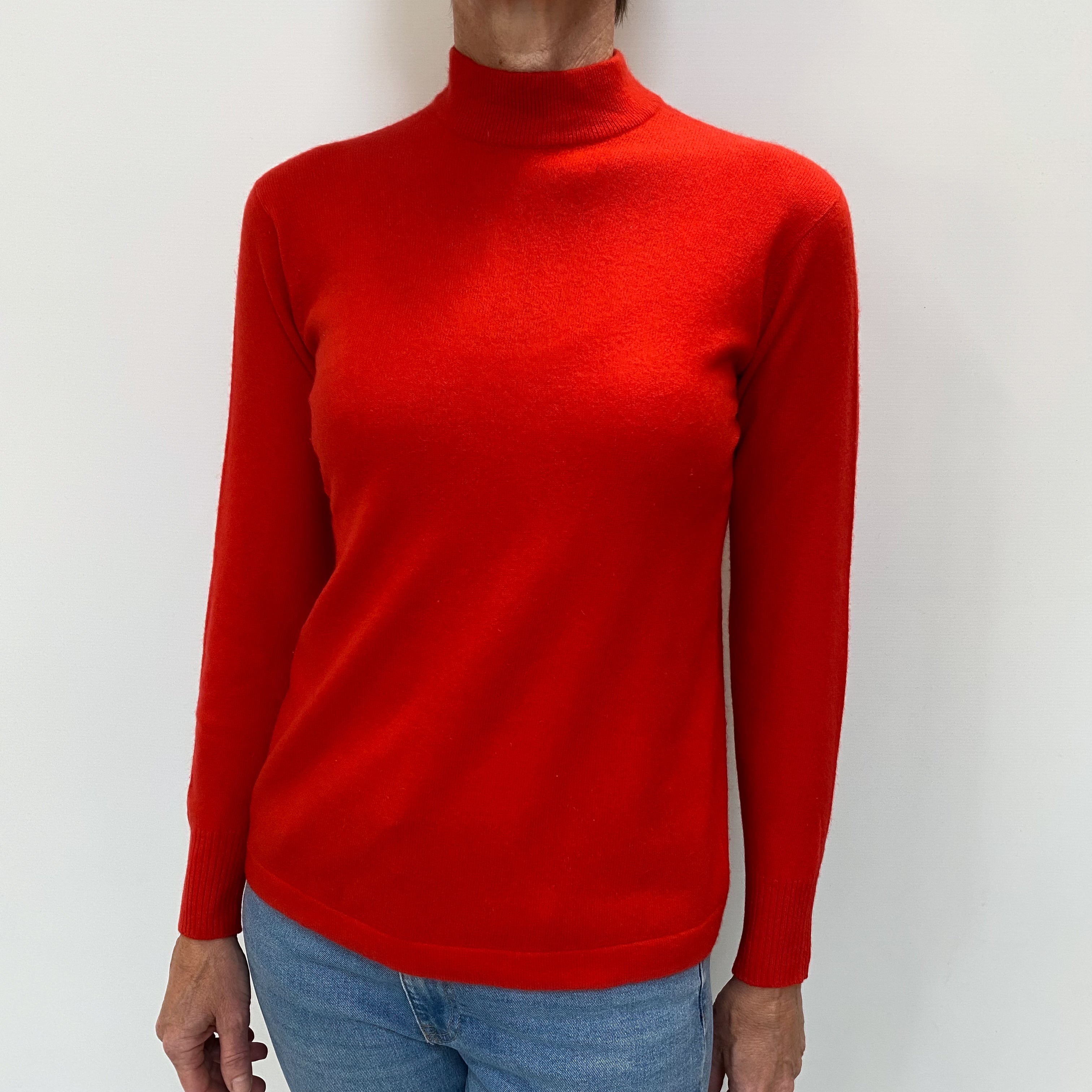 Vermilion Red Cashmere Turtle Neck Jumper Small