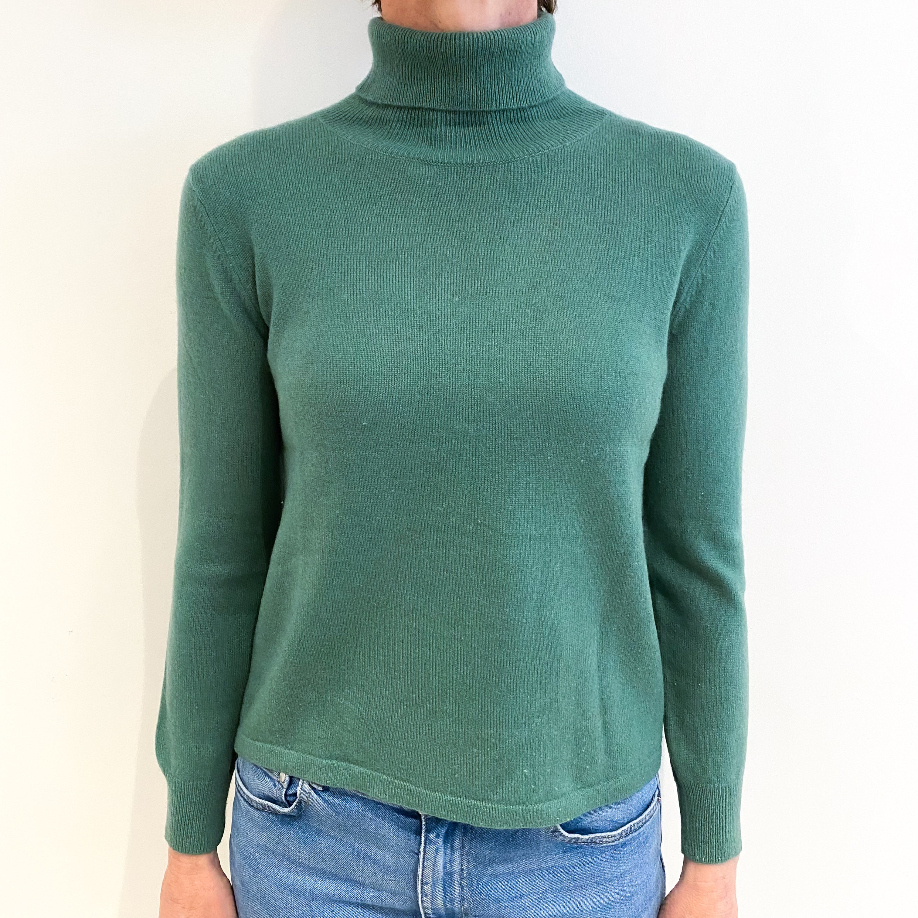 Muted Green Cashmere Polo Neck Jumper Small