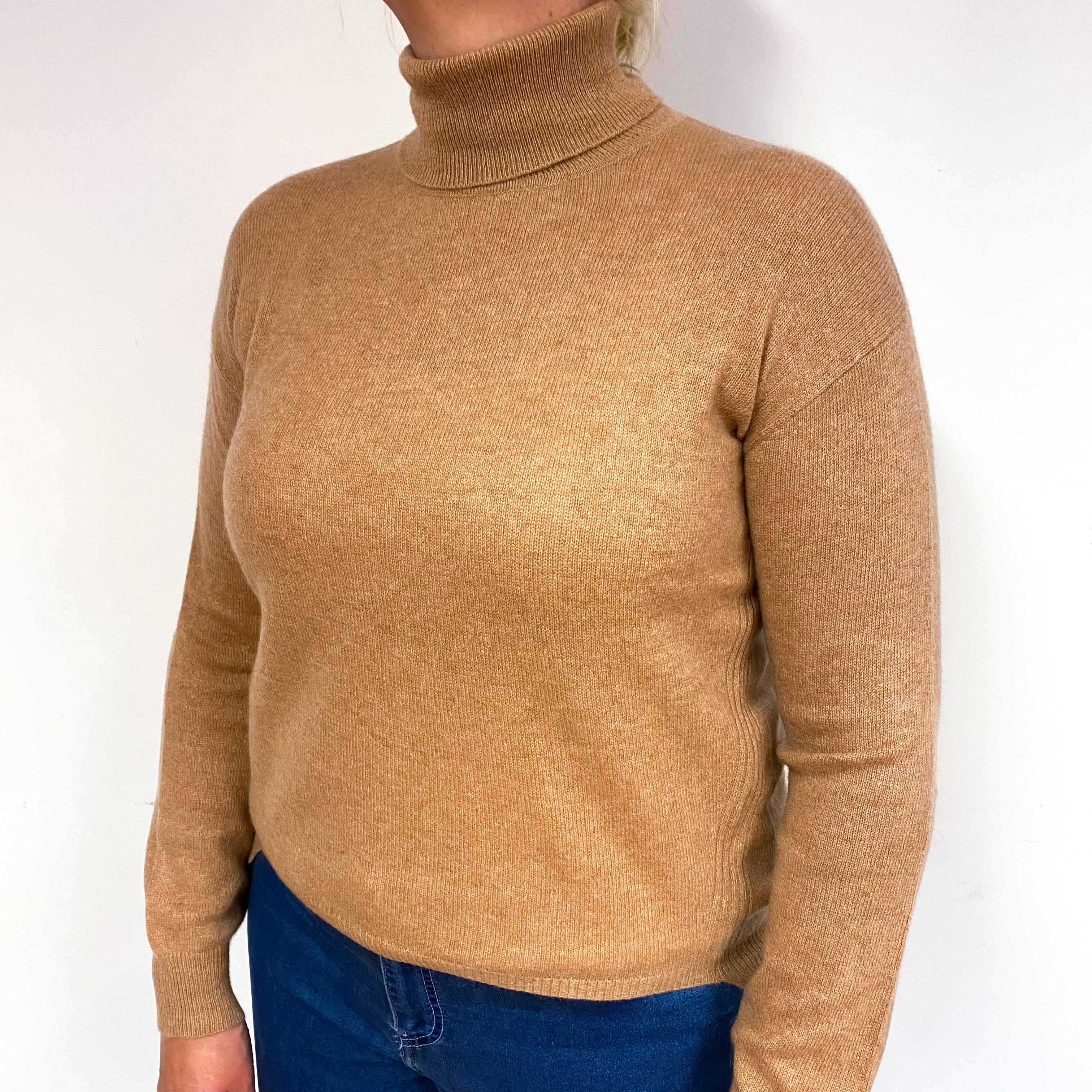 Butterscotch Brown Cashmere Polo Neck Jumper Large