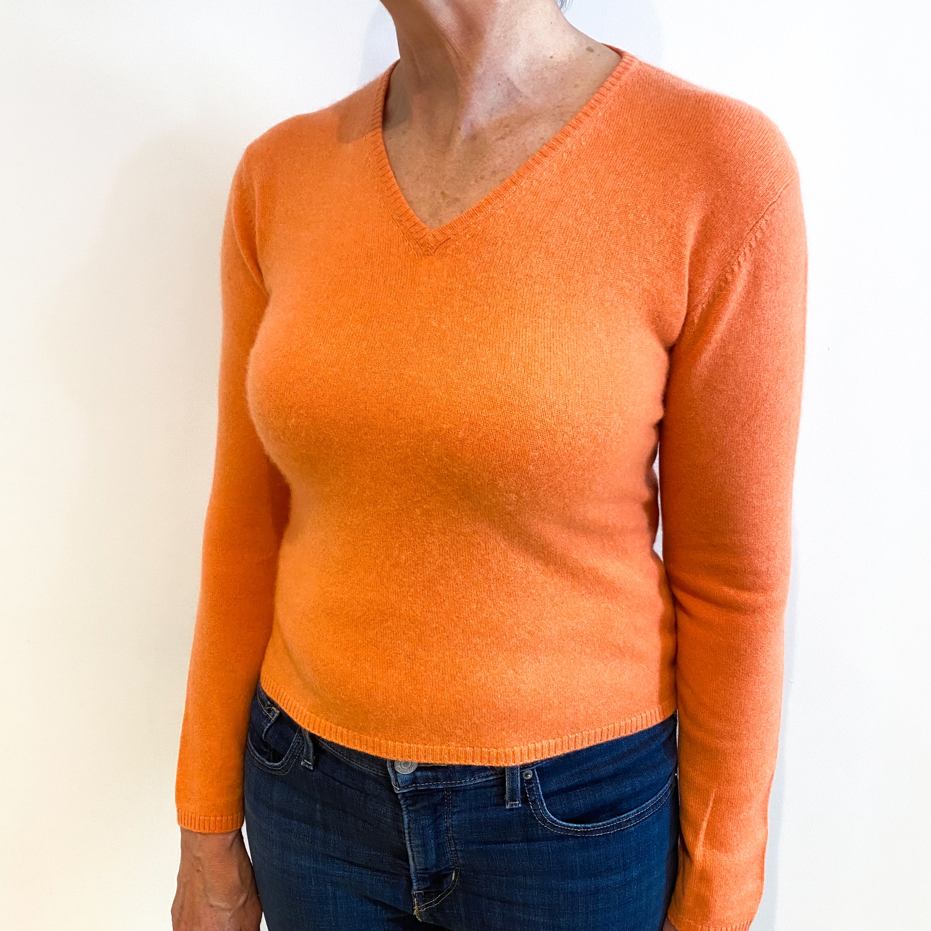 Tangerine Orange Cashmere V Neck Jumper Medium