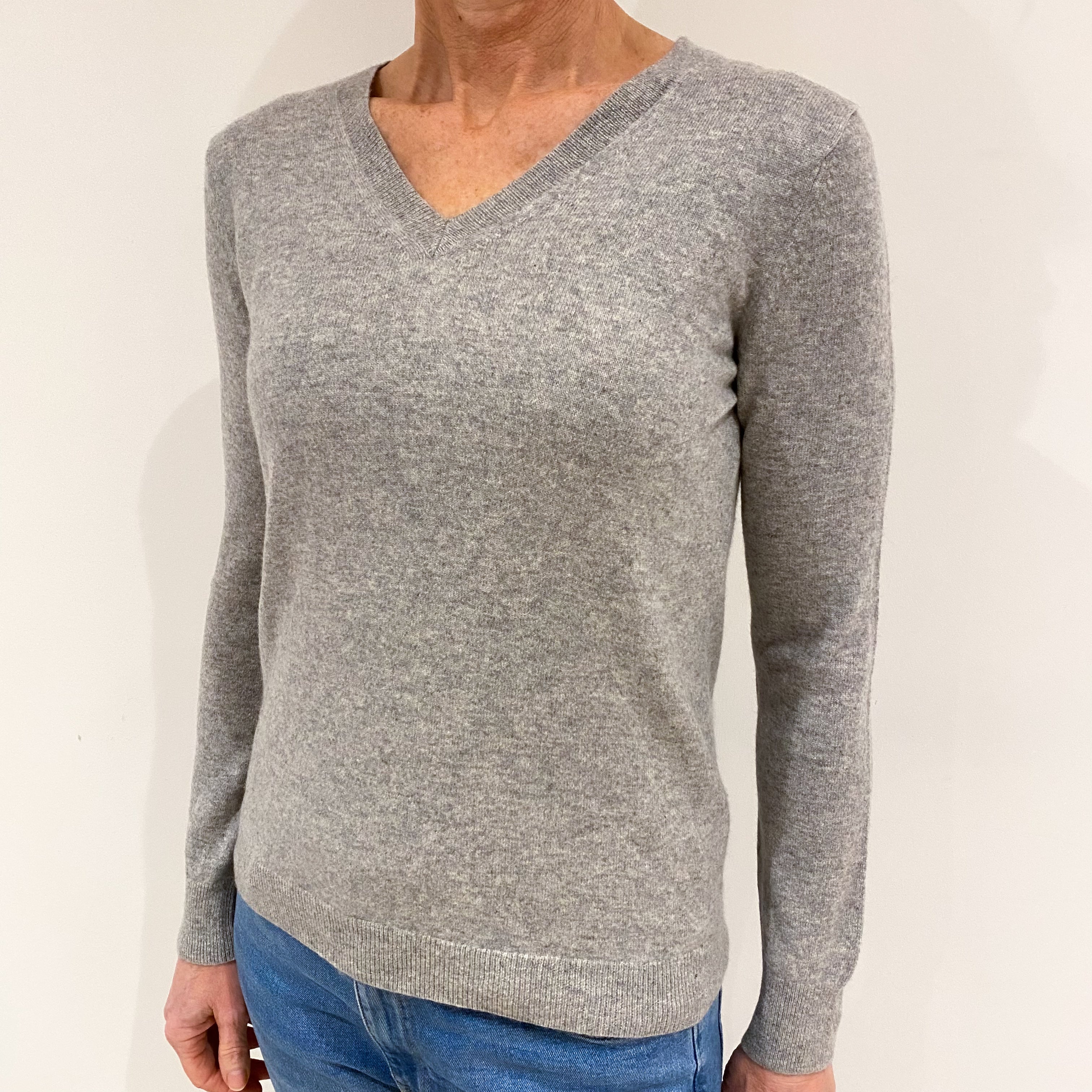 Smoke Grey Cashmere V Neck Jumper Small