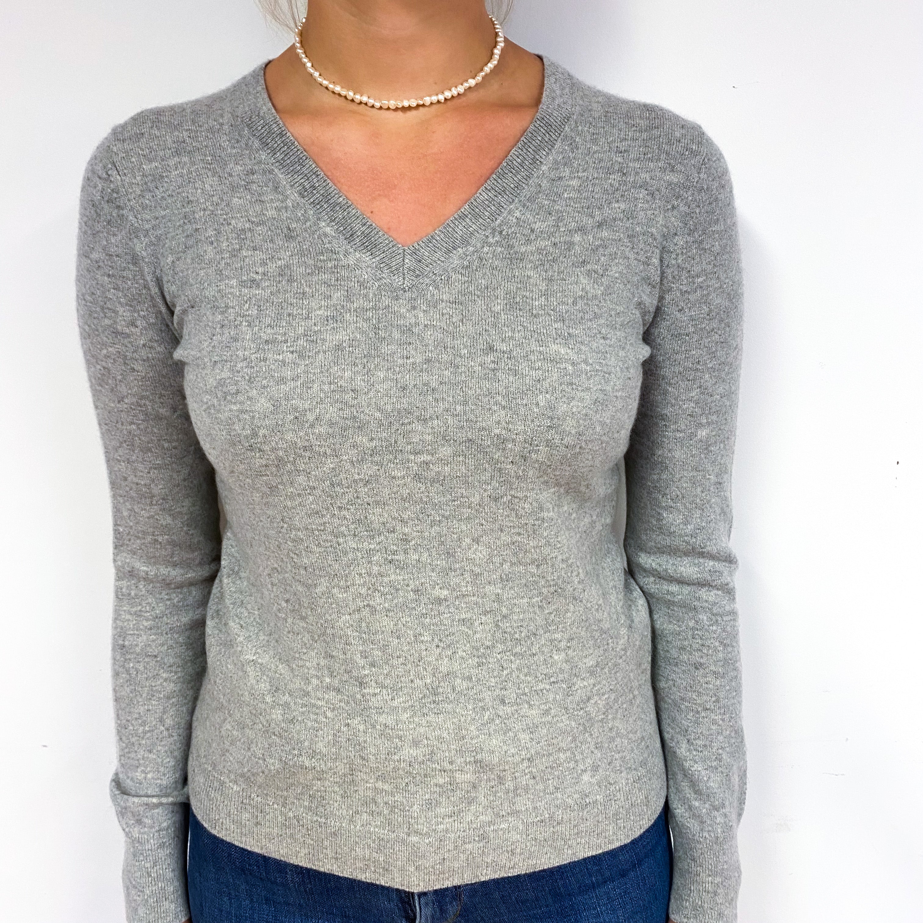 Smoke Grey Cashmere V-Neck Jumper Small