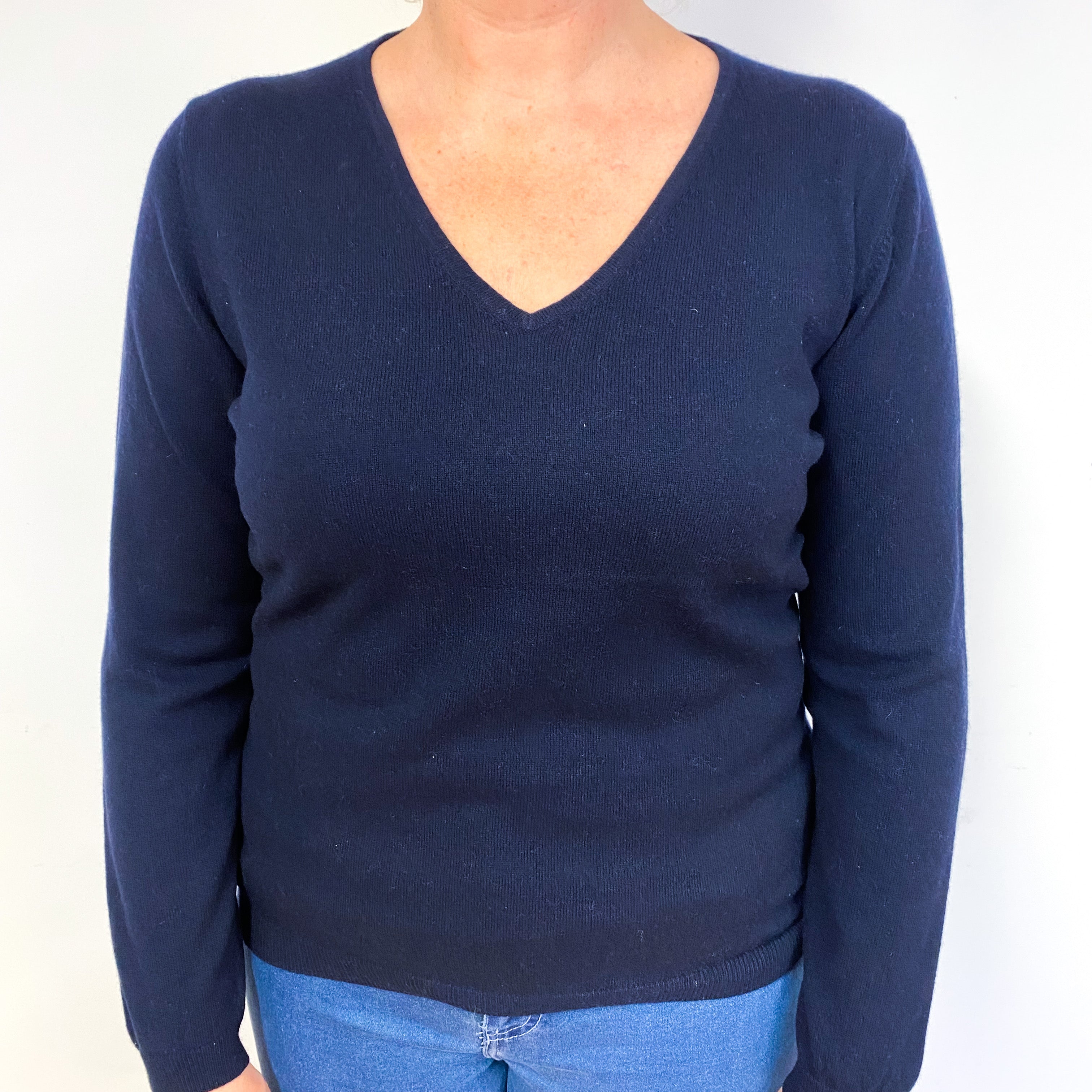 Dark Navy Blue Cashmere V-Neck Jumper Large