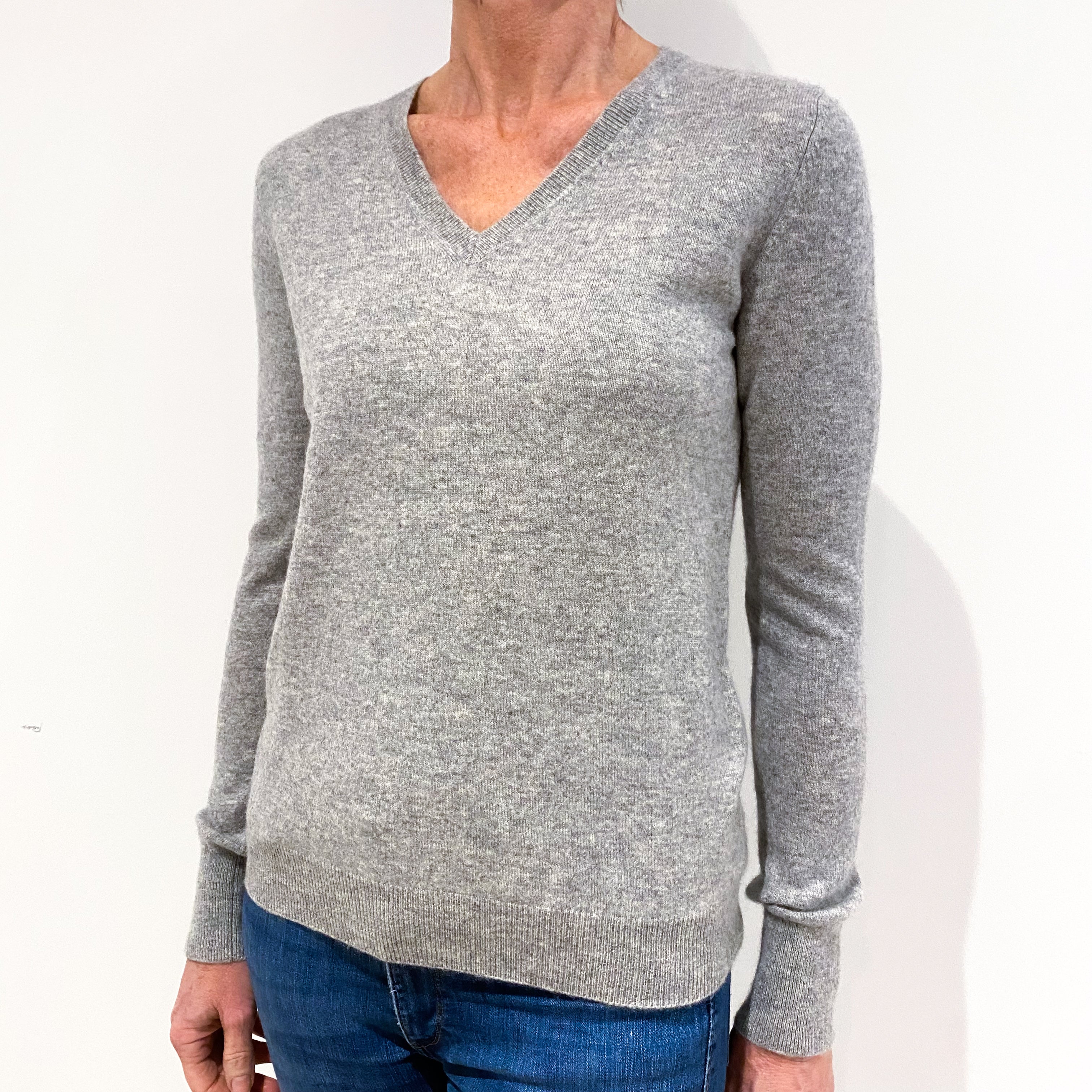 Smoke Grey Cashmere V-Neck Jumper Small