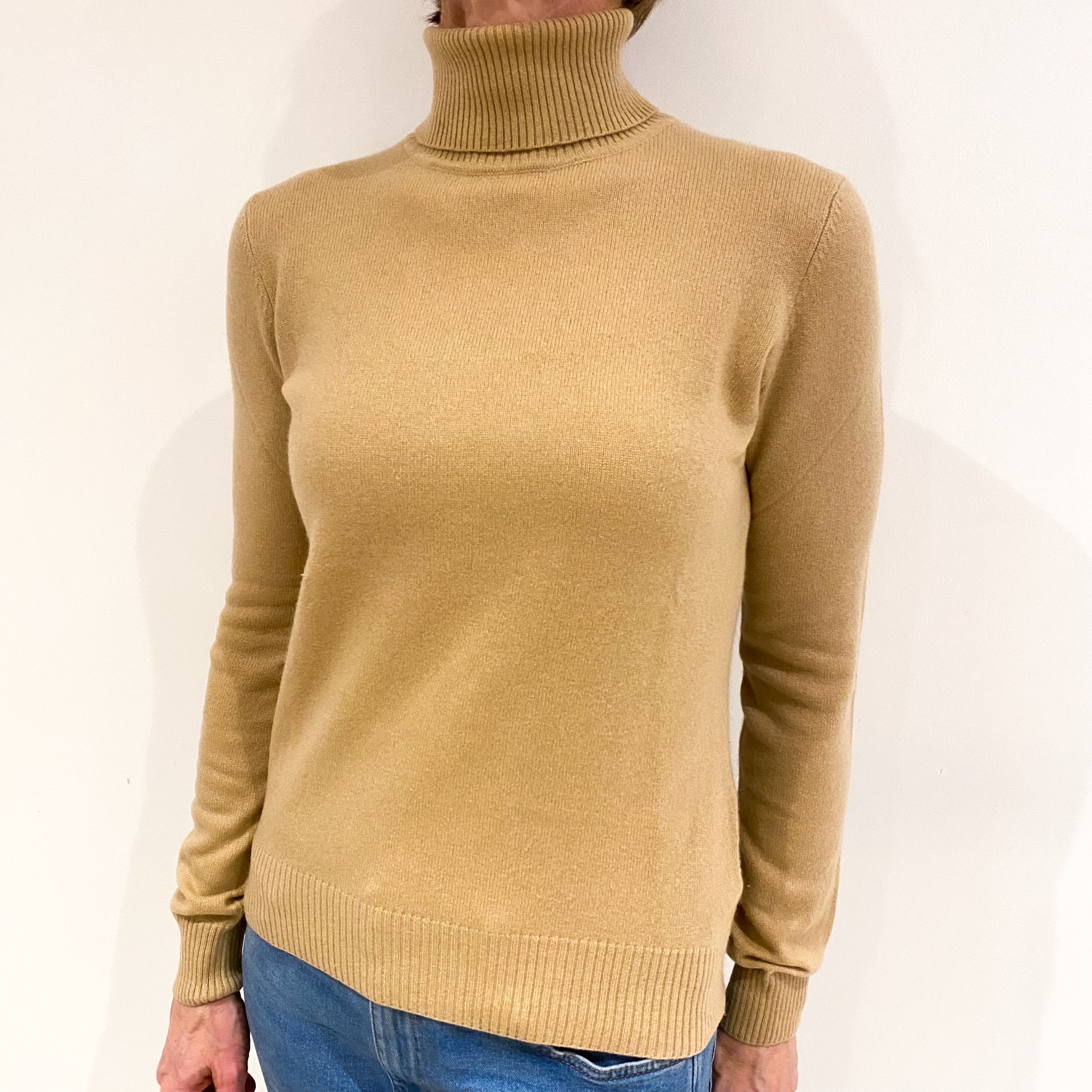 Caramel Brown Cashmere Polo Neck Jumper Small