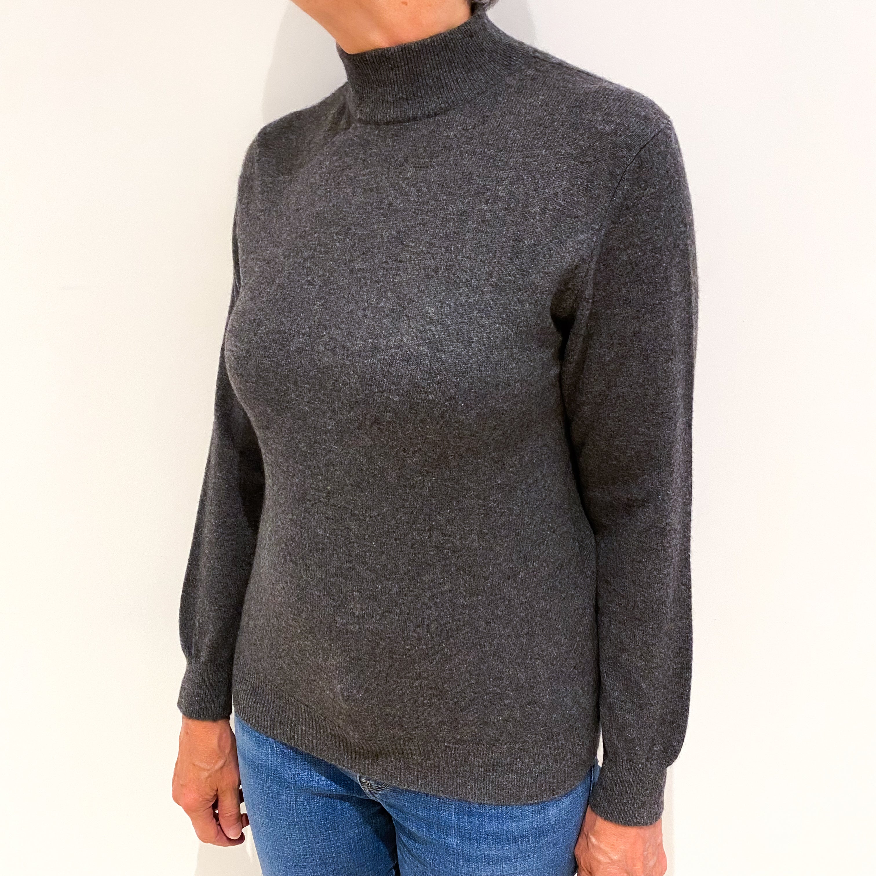 Slate Grey Cashmere Turtle Neck Jumper Medium