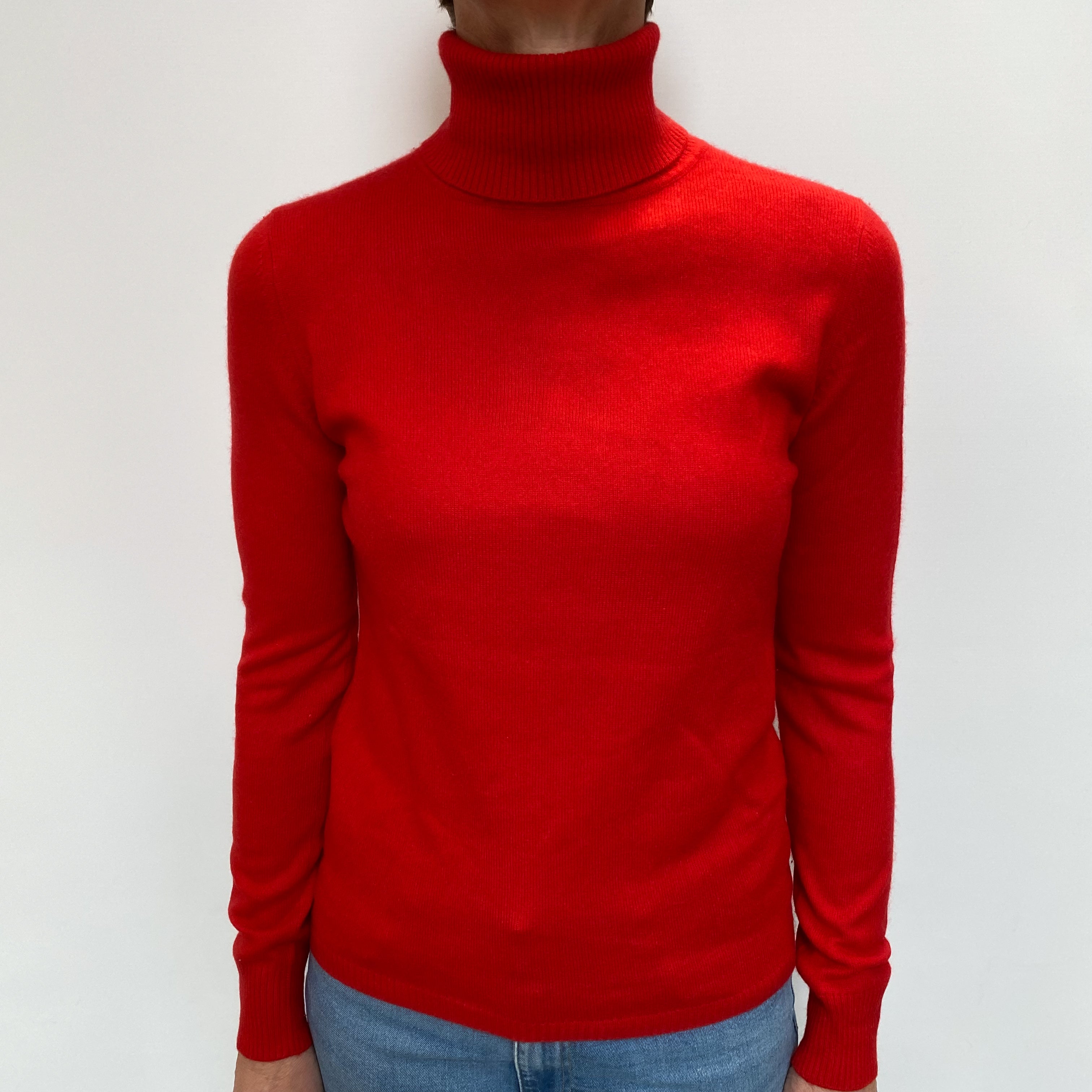 Vermillion Red Cashmere Polo Neck Jumper Small