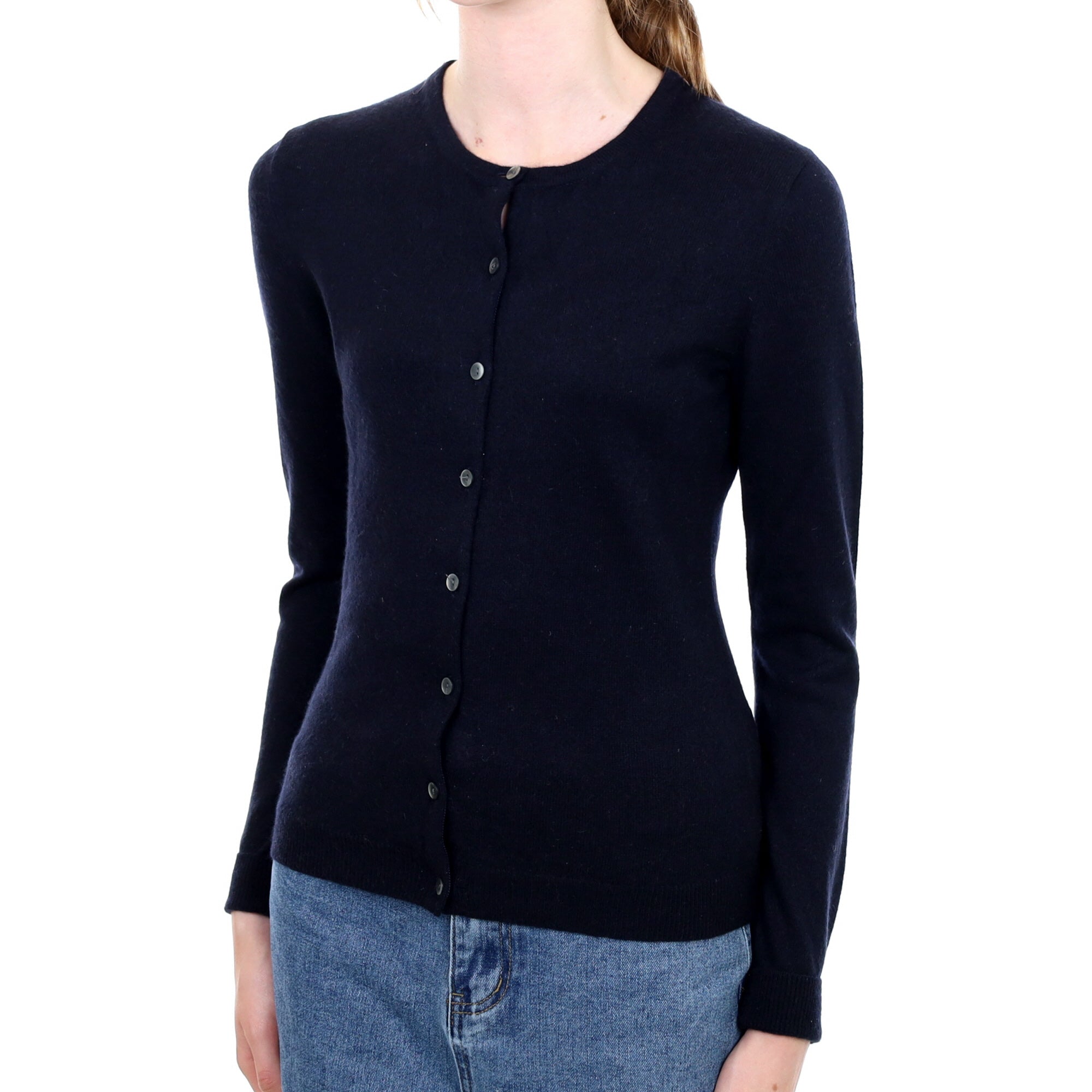 Dark Navy Cashmere Crew Neck Cardigan Extra Small