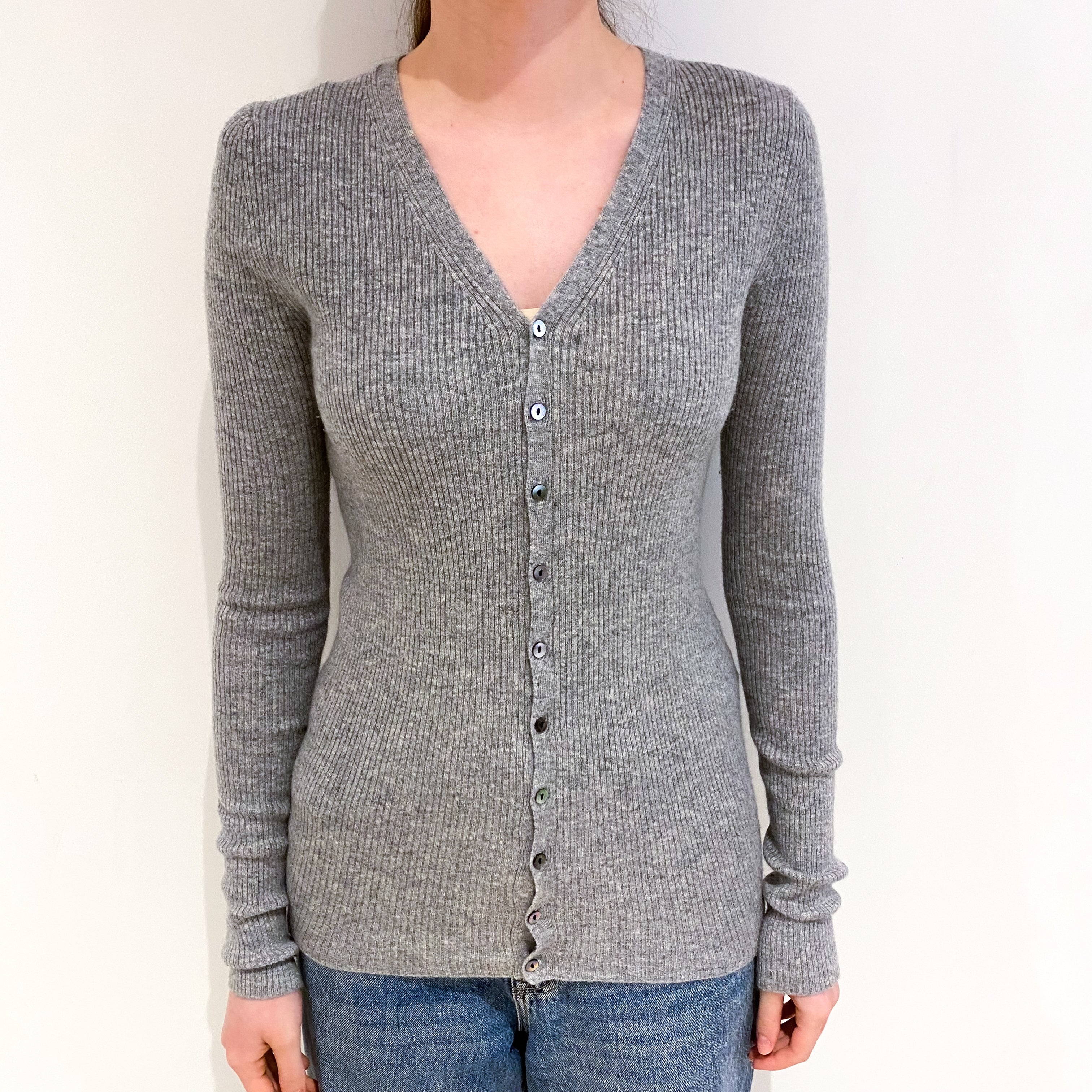 Smoke Grey Cashmere V Neck Cardigan Extra Small