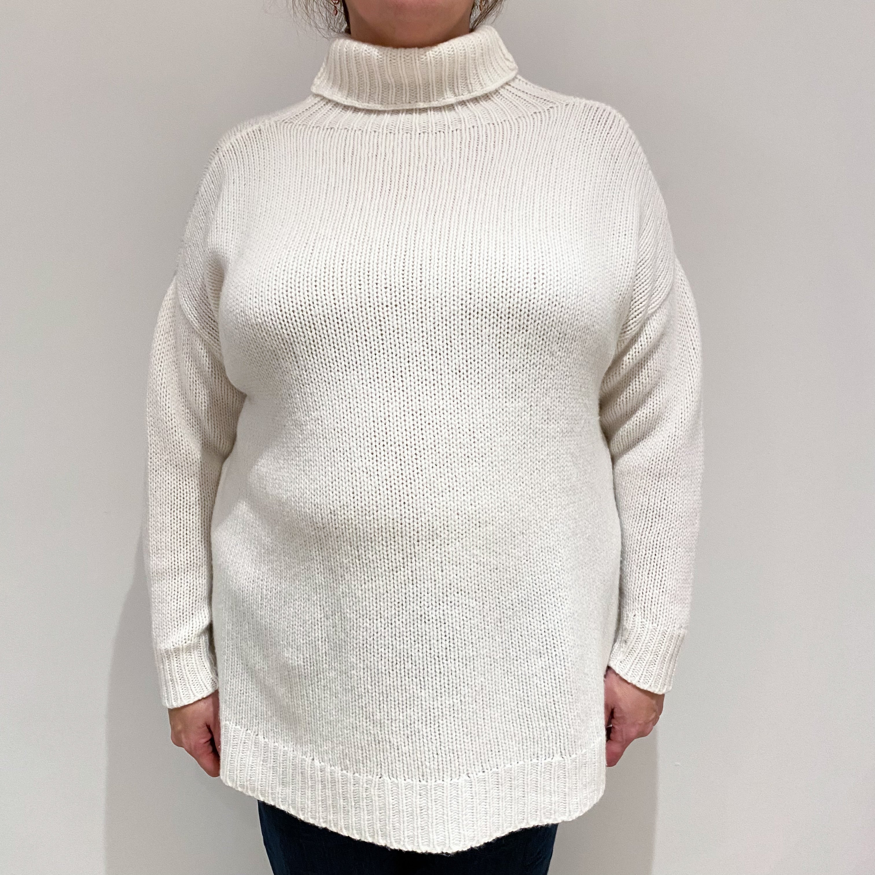 Winter White Chunky Knit Cashmere Polo Neck Jumper Extra Large