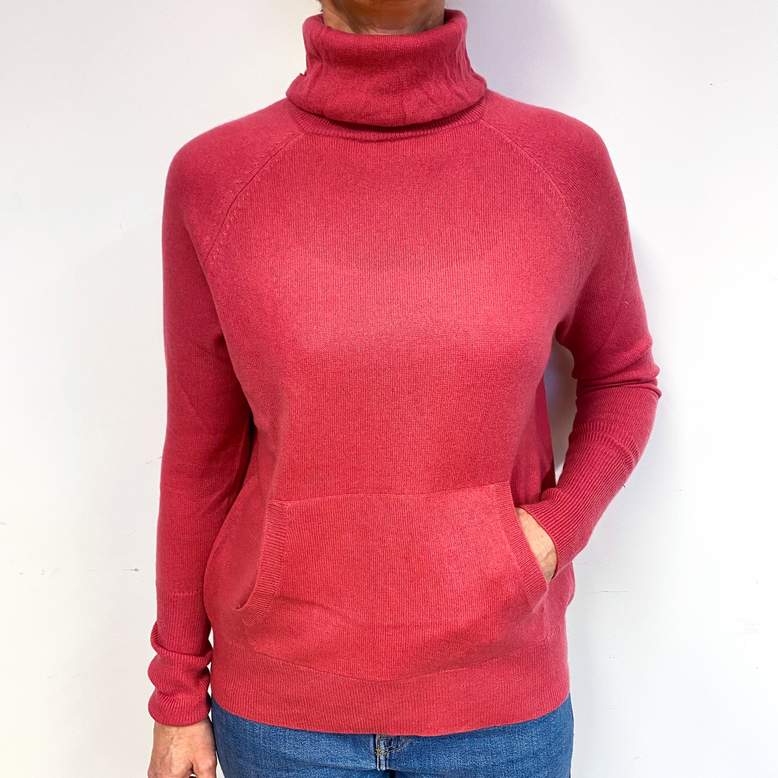 Raspberry Pink Cashmere Polo Neck Jumper Medium