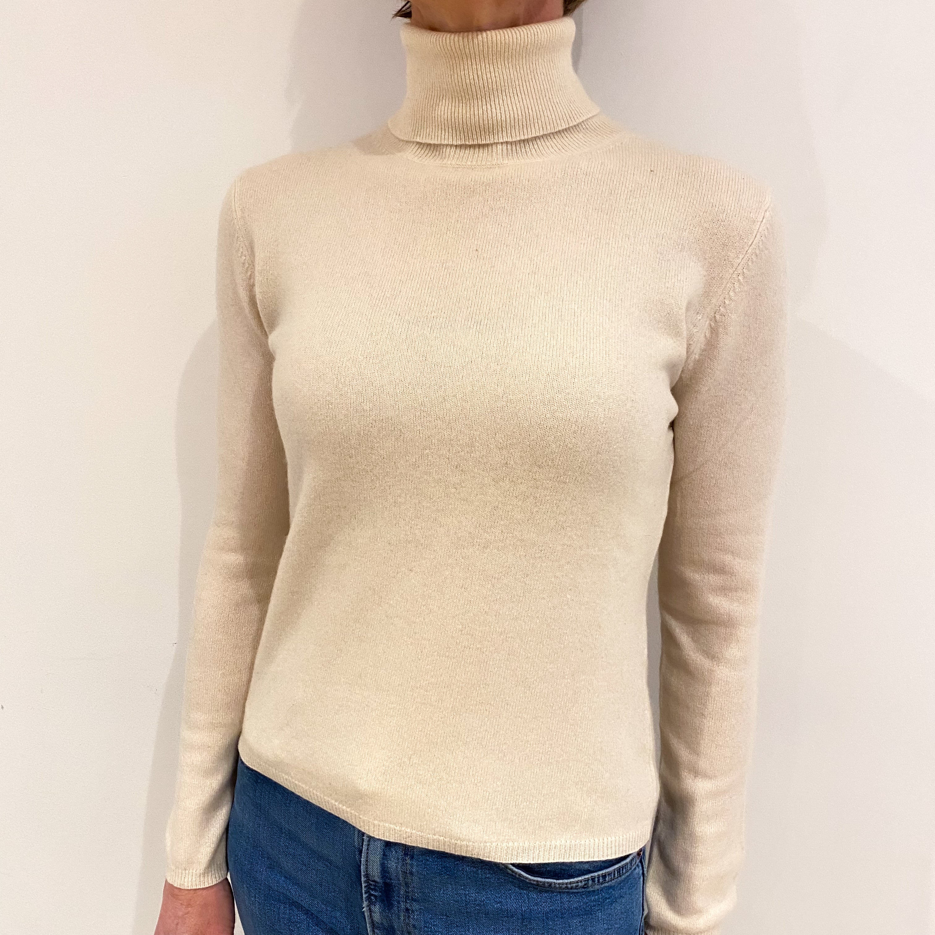 Vanilla Cashmere Polo Neck Jumper Small