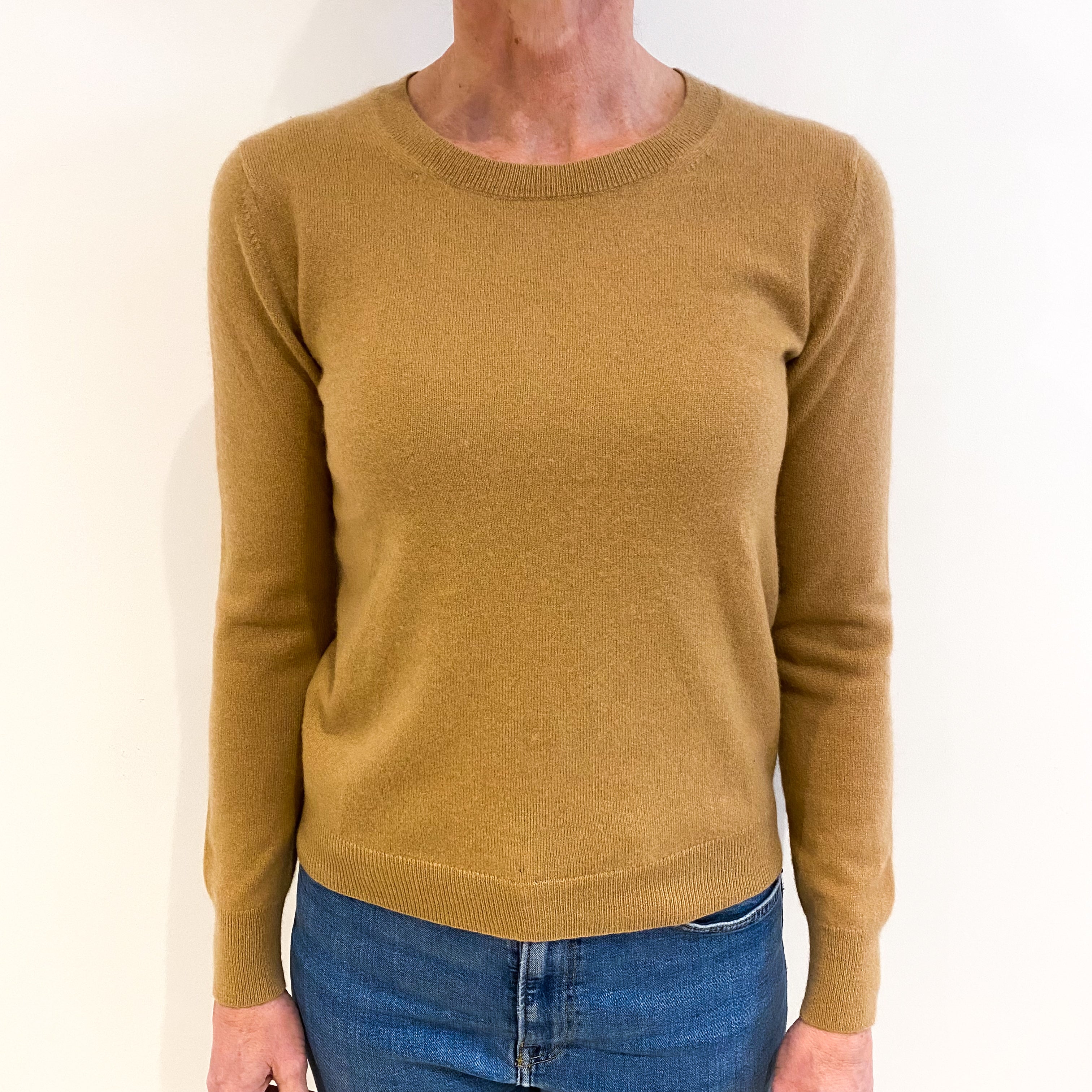 Camel Brown Cashmere Crew Neck Jumper Small