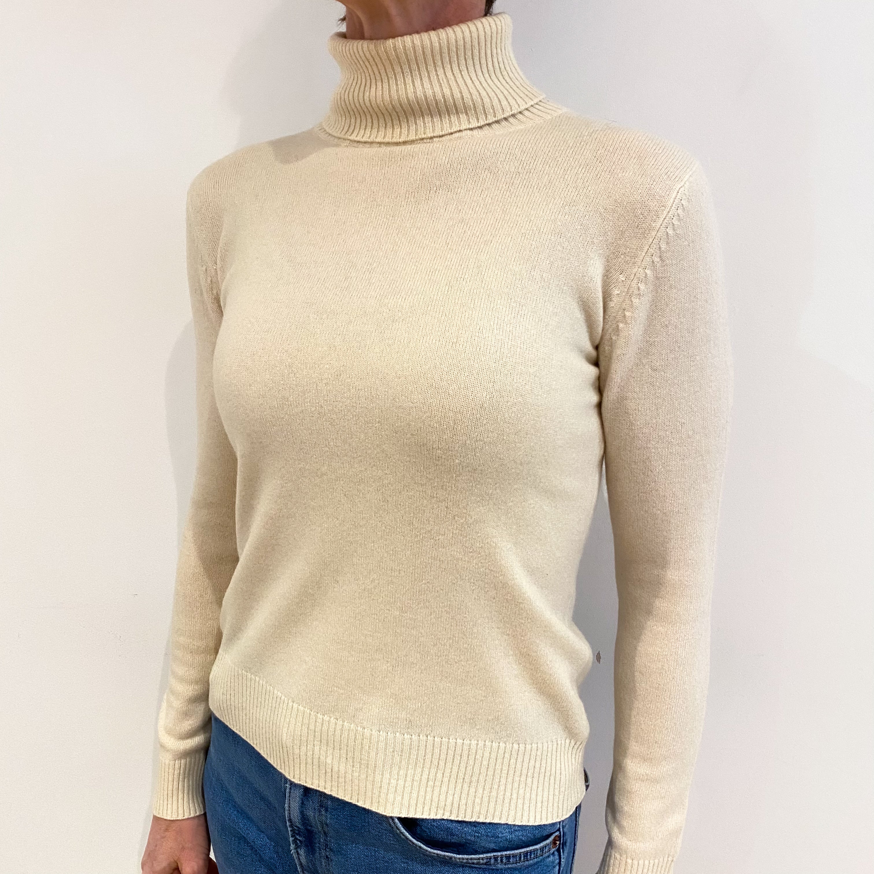 Vanilla Cream Cashmere Polo Neck Jumper Small